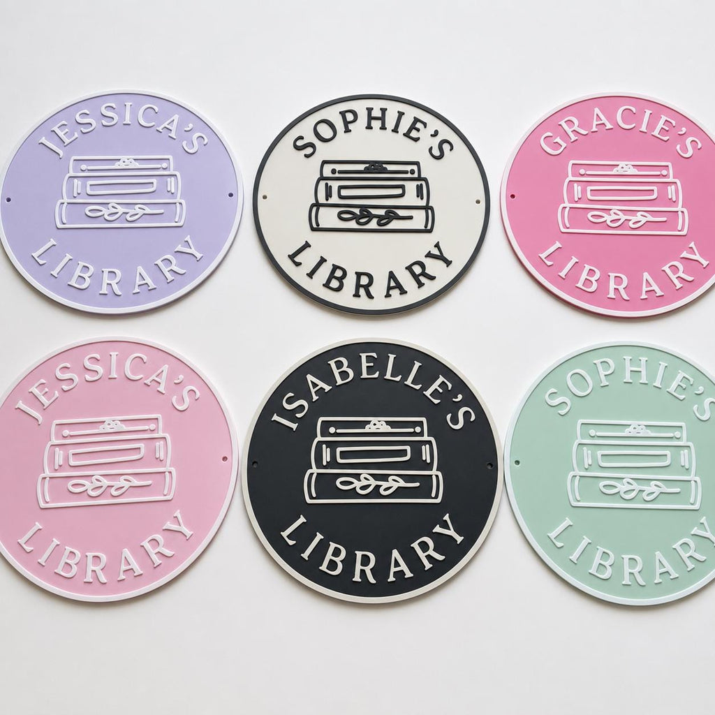Personalised Name Library Plaque – Custom Bookcase Shelf Decoration Plate Sign