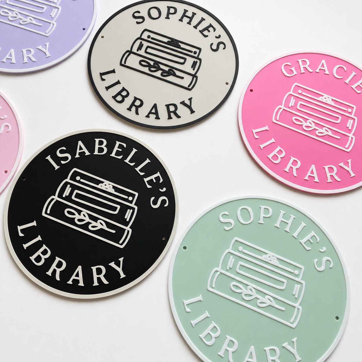 Personalised Name Library Plaque – Custom Bookcase Shelf Decoration Plate Sign