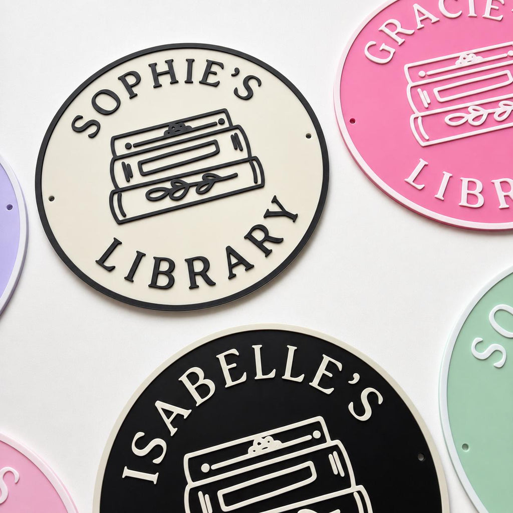 Personalised Name Library Plaque – Custom Bookcase Shelf Decoration Plate Sign