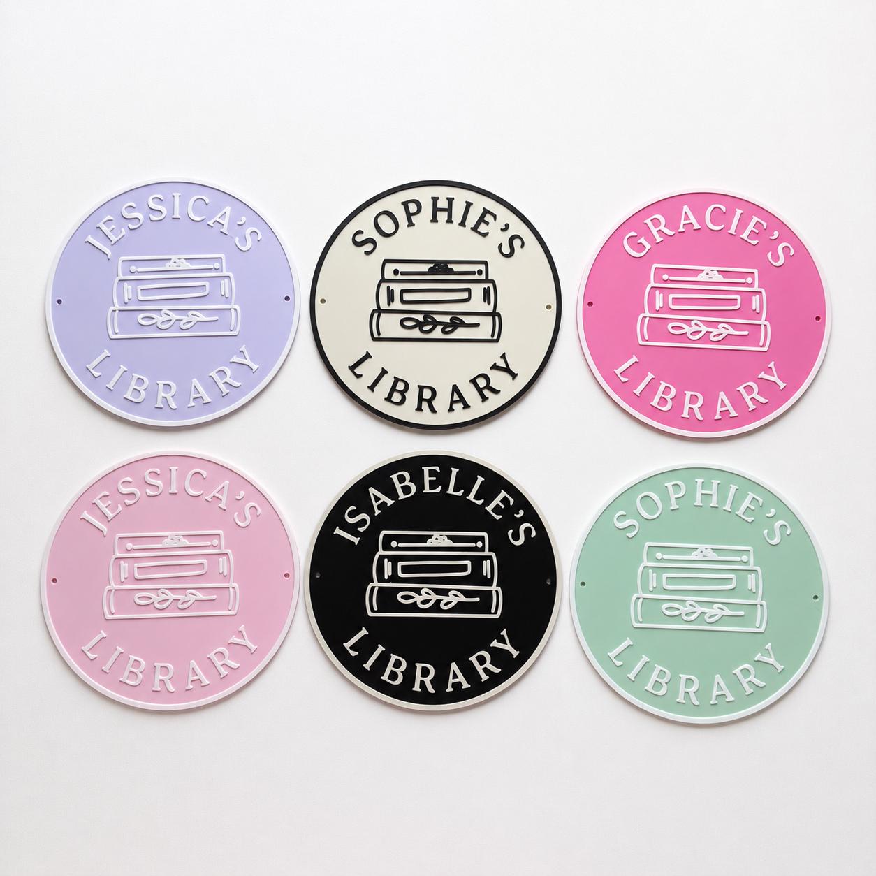 Personalised Name Library Plaque – Custom Bookcase Shelf Decoration Plate Sign
