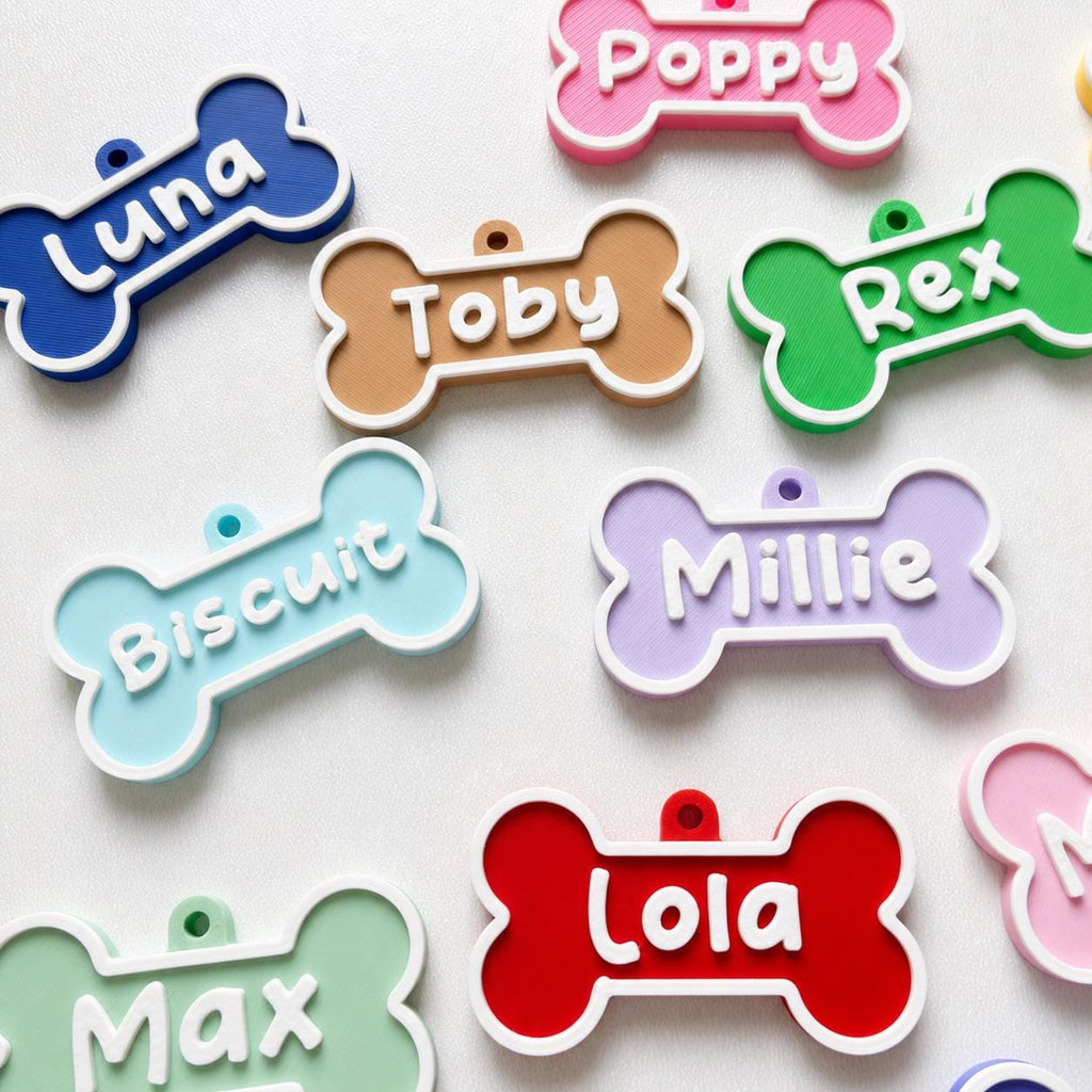 Personalised Pet Collar Name Tag - Custom Dog Puppy Cat ID Disk Bone Charm
