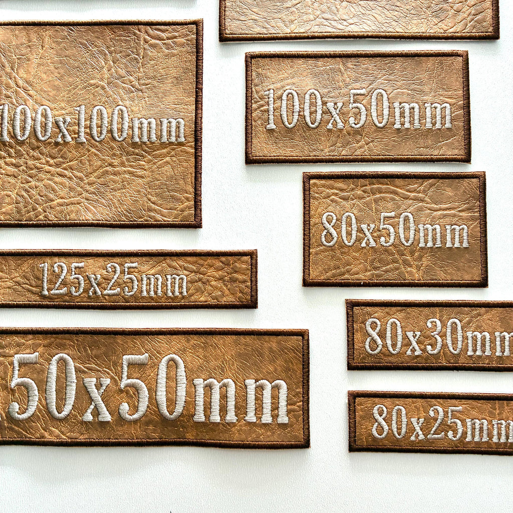 Personalised Embroidered Faux Leather Patches Sew/Iron/VELCRO® Biker Text Badges