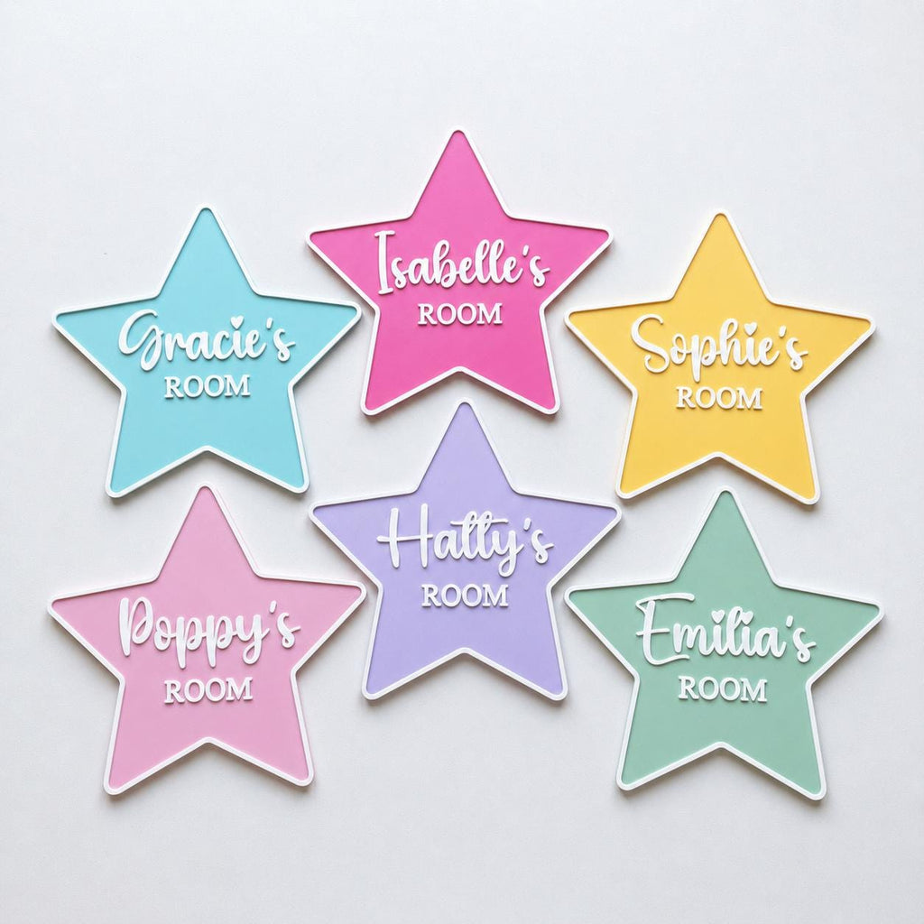 Personalised Name Door Sign – Custom Girls Bedroom Star Decoration Plate Plaque