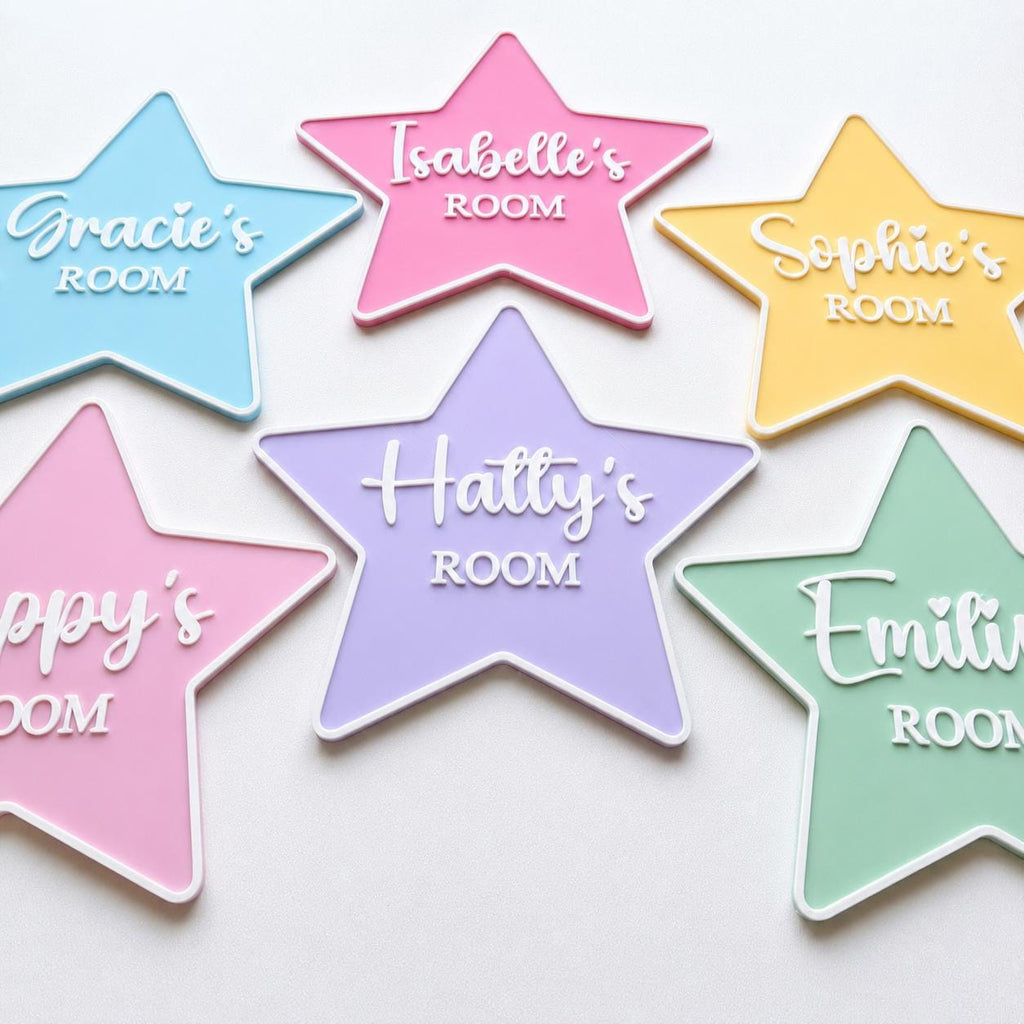 Personalised Name Door Sign – Custom Girls Bedroom Star Decoration Plate Plaque