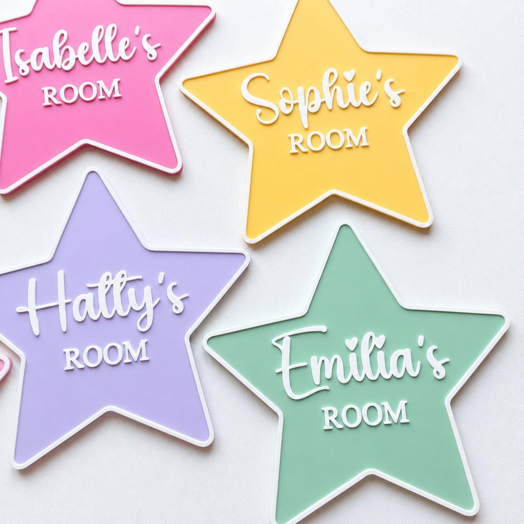 Personalised Name Door Sign – Custom Girls Bedroom Star Decoration Plate Plaque