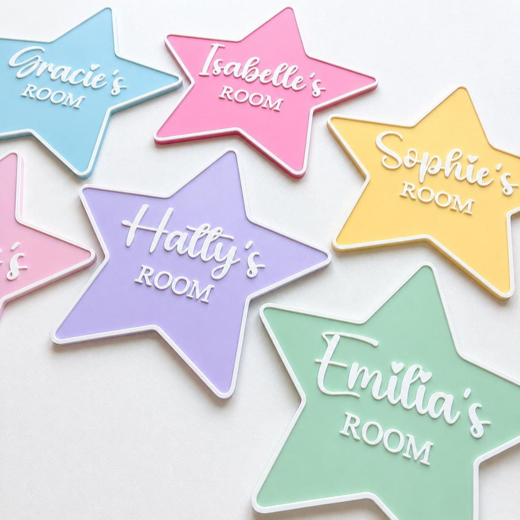 Personalised Name Door Sign – Custom Girls Bedroom Star Decoration Plate Plaque