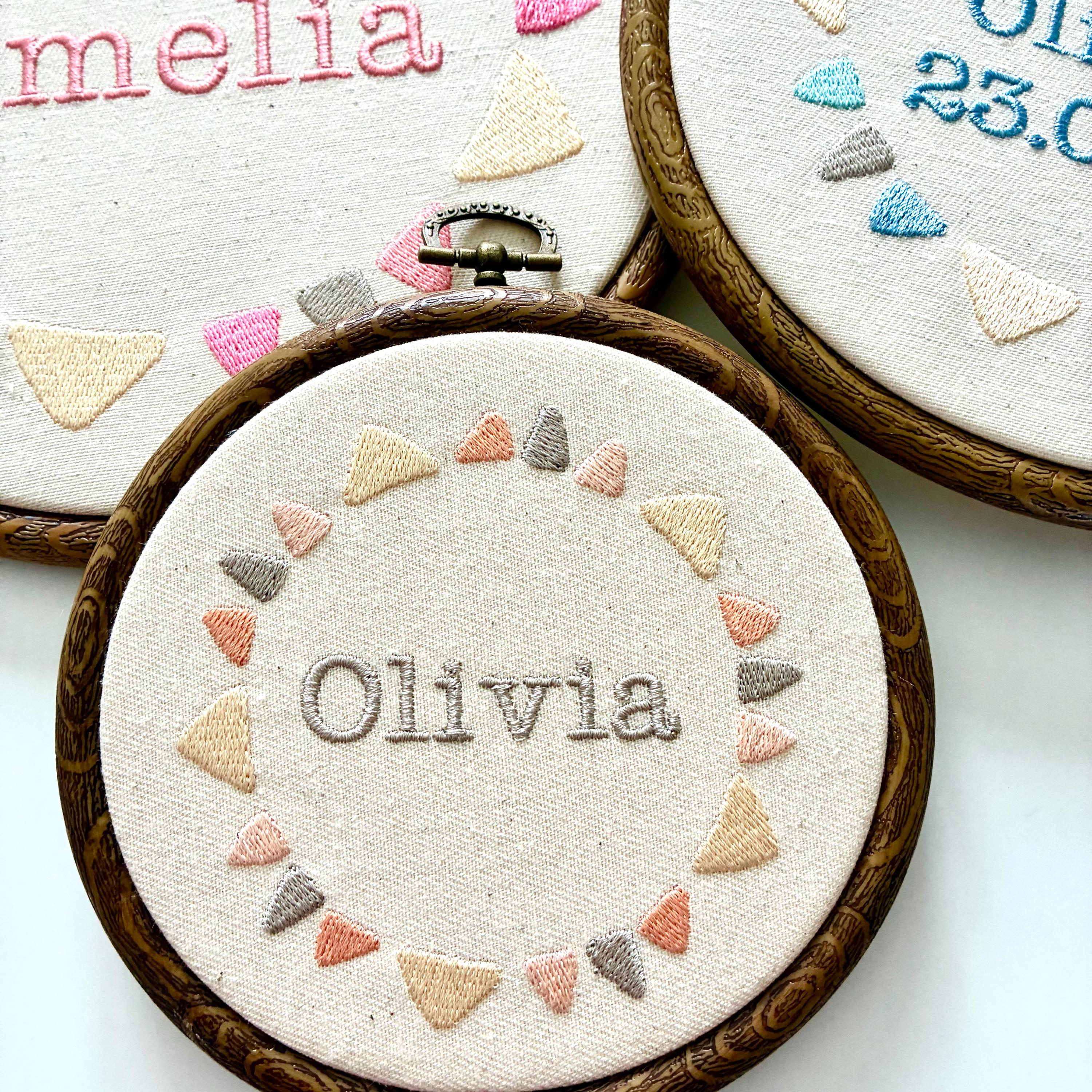 Personalised Embroidery Hoop – Custom Name Embroidered Vintage Art Nursery Decor Baby Shower Birth Announcement Gift