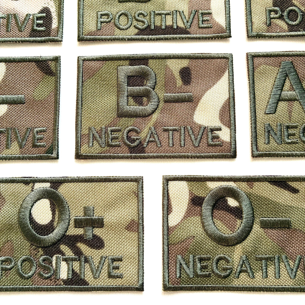 Embroidered Blood Group Camo Patches 90x50mm Sew/Iron/VELCRO® Military Medical Badges