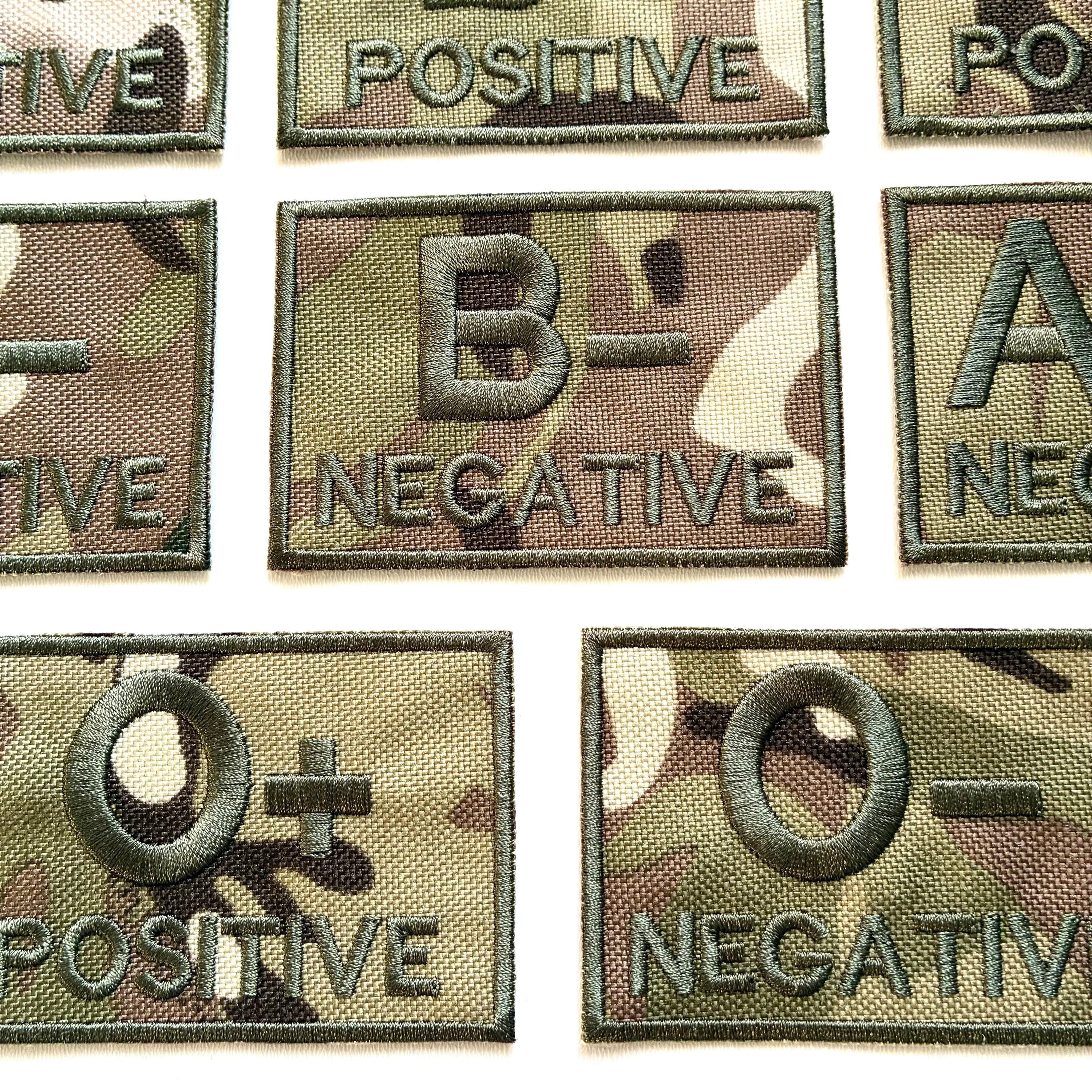 Embroidered Blood Group Camo Patches 90x50mm Sew/Iron/VELCRO® Military Medical Badges