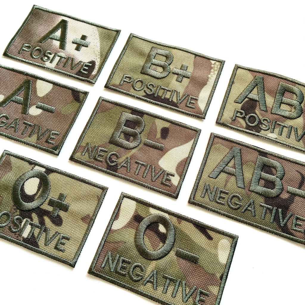 Embroidered Blood Group Camo Patches 90x50mm Sew/Iron/VELCRO® Military Medical Badges