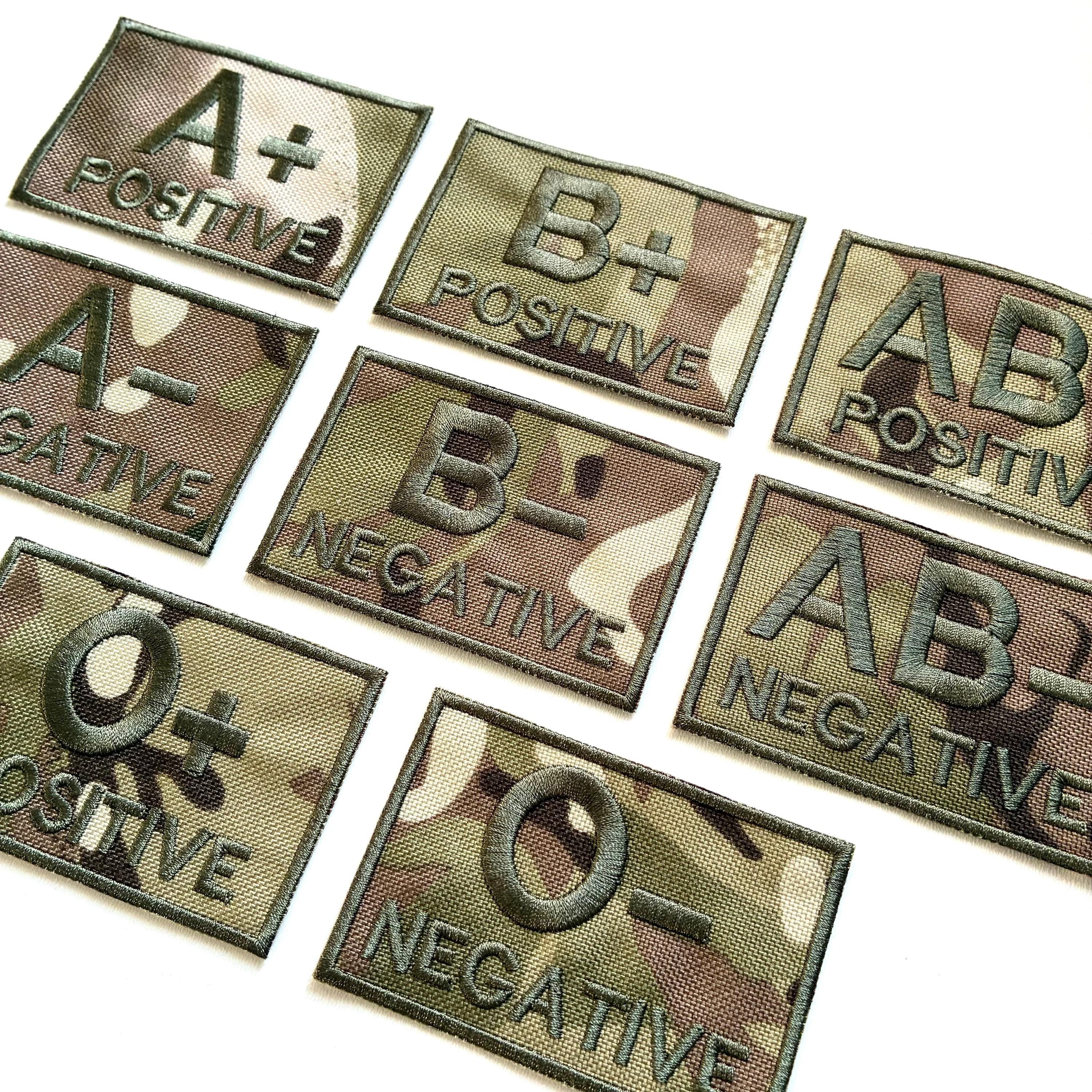 Embroidered Blood Group Camo Patches 90x50mm Sew/Iron/VELCRO® Military Medical Badges