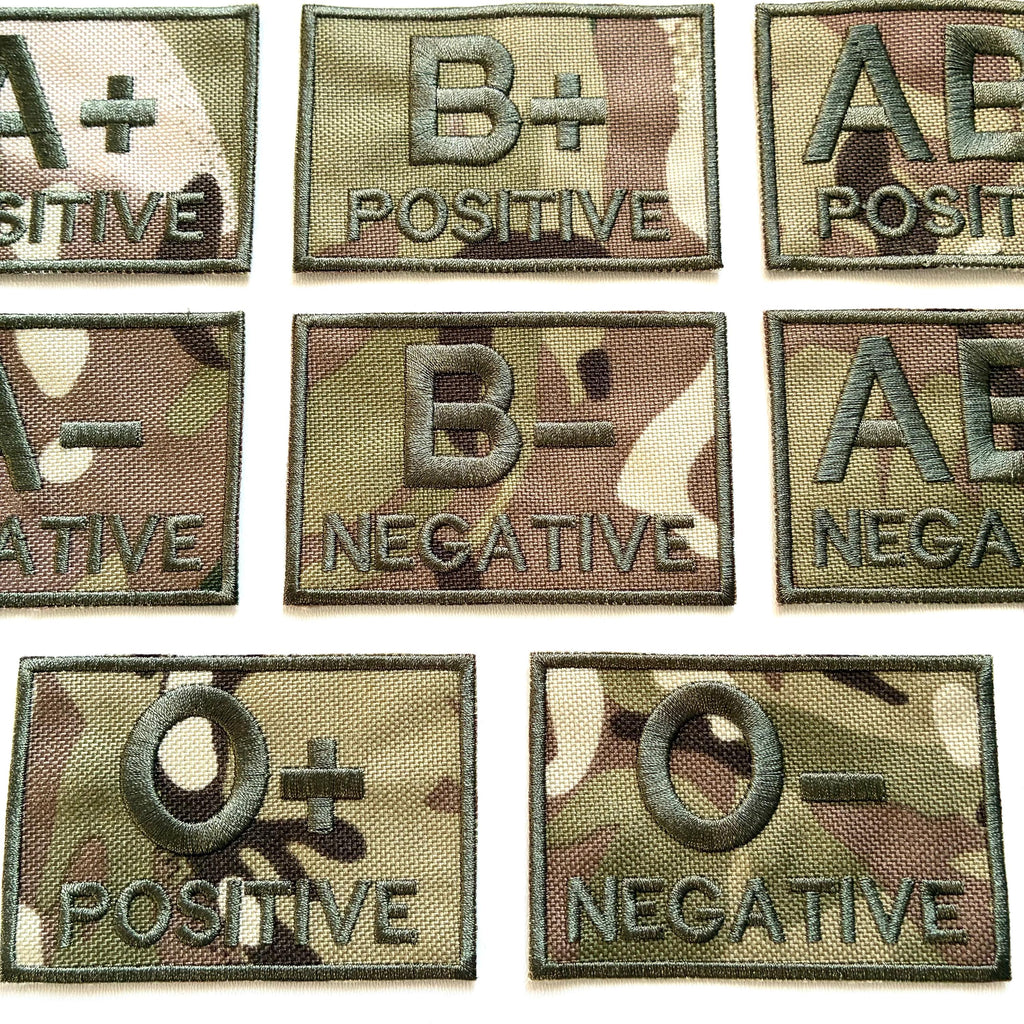 Embroidered Blood Group Camo Patches 90x50mm Sew/Iron/VELCRO® Military Medical Badges
