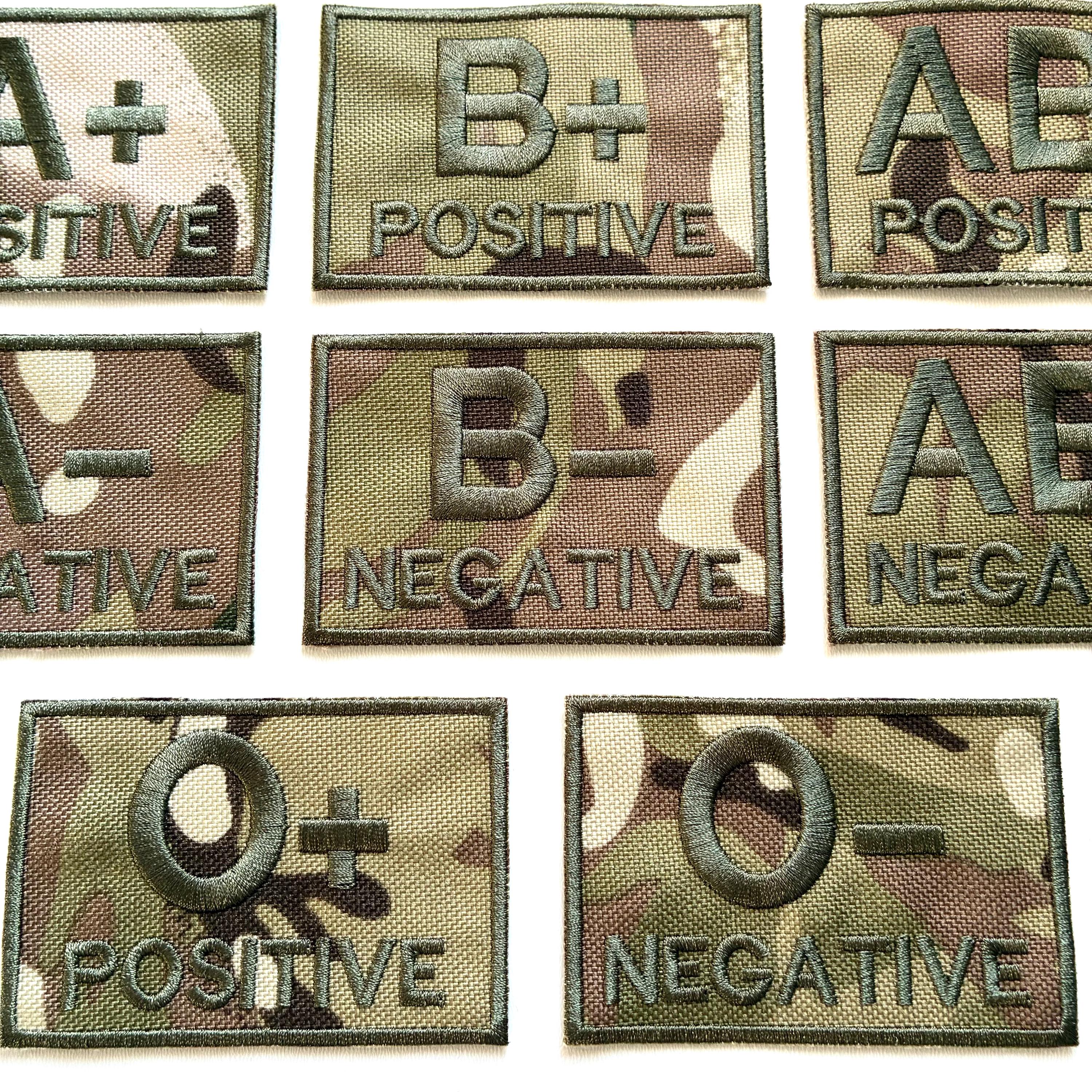 Embroidered Blood Group Camo Patches 90x50mm Sew/Iron/VELCRO® Military Medical Badges