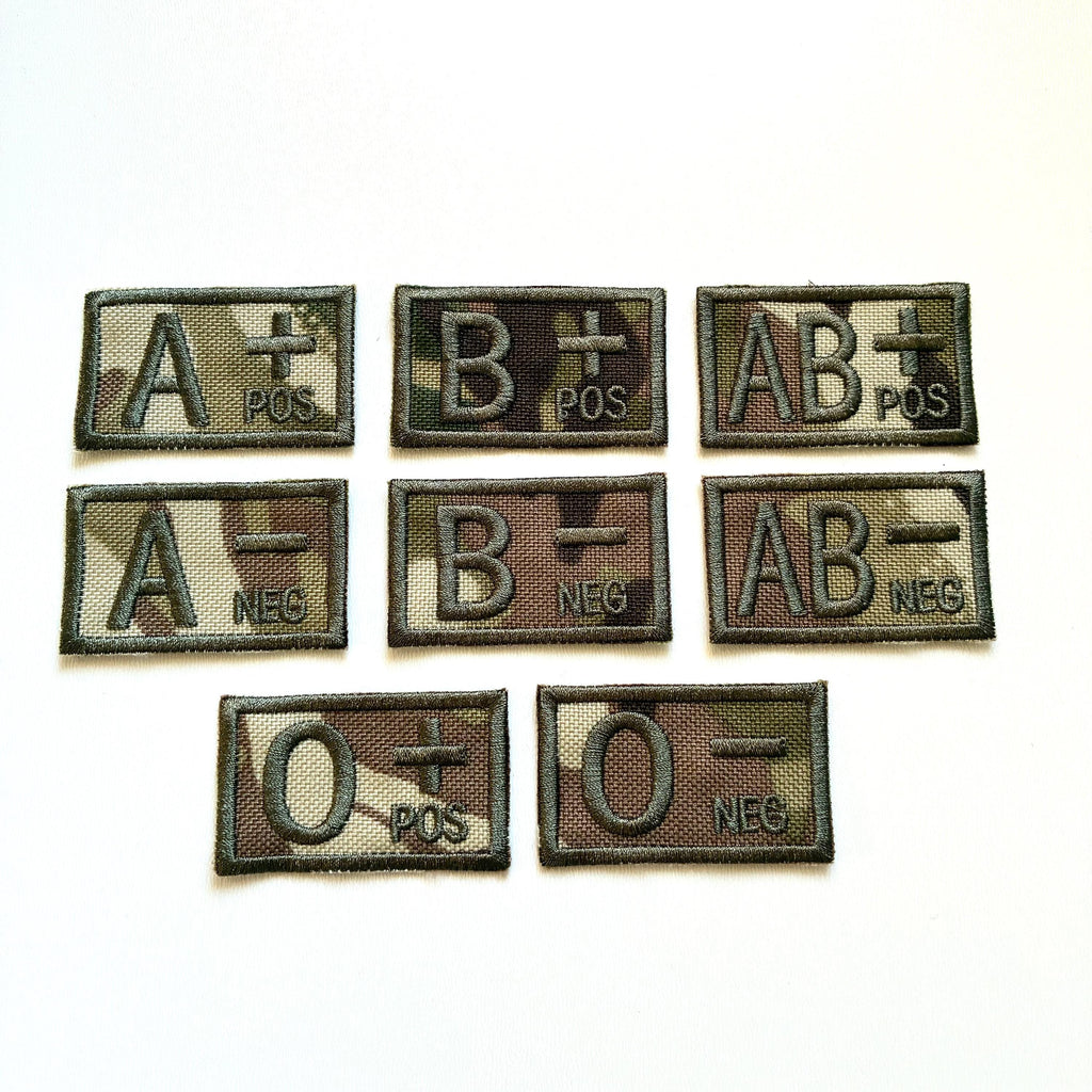 Embroidered Blood Group Camo Patches 50x30mm Sew/Iron/VELCRO® Military Medical Badges