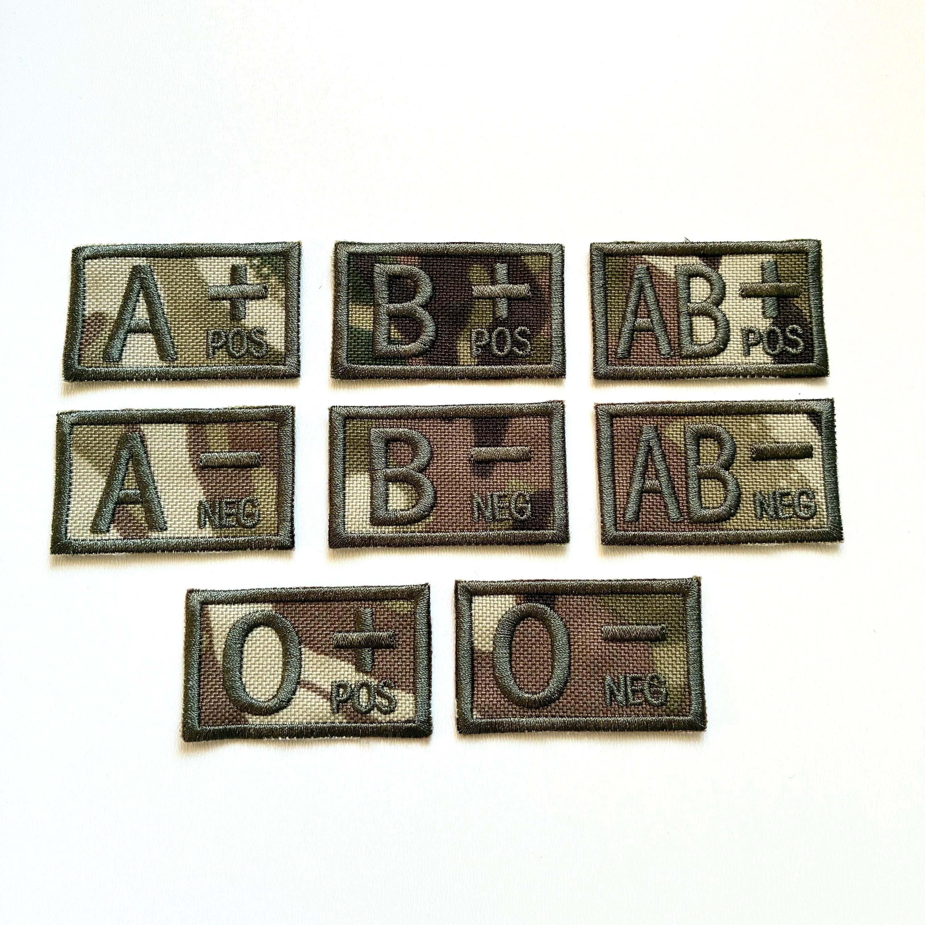 Embroidered Blood Group Camo Patches 50x30mm Sew/Iron/VELCRO® Military Medical Badges