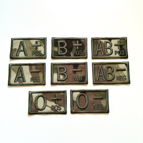 Embroidered Blood Group Camo Patches 50x30mm Sew/Iron/VELCRO® Military Medical Badges
