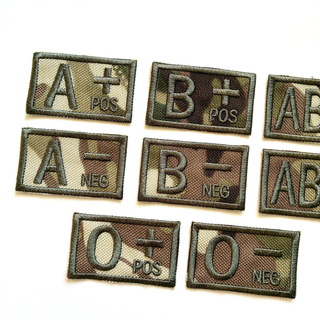 Embroidered Blood Group Camo Patches 50x30mm Sew/Iron/VELCRO® Military Medical Badges