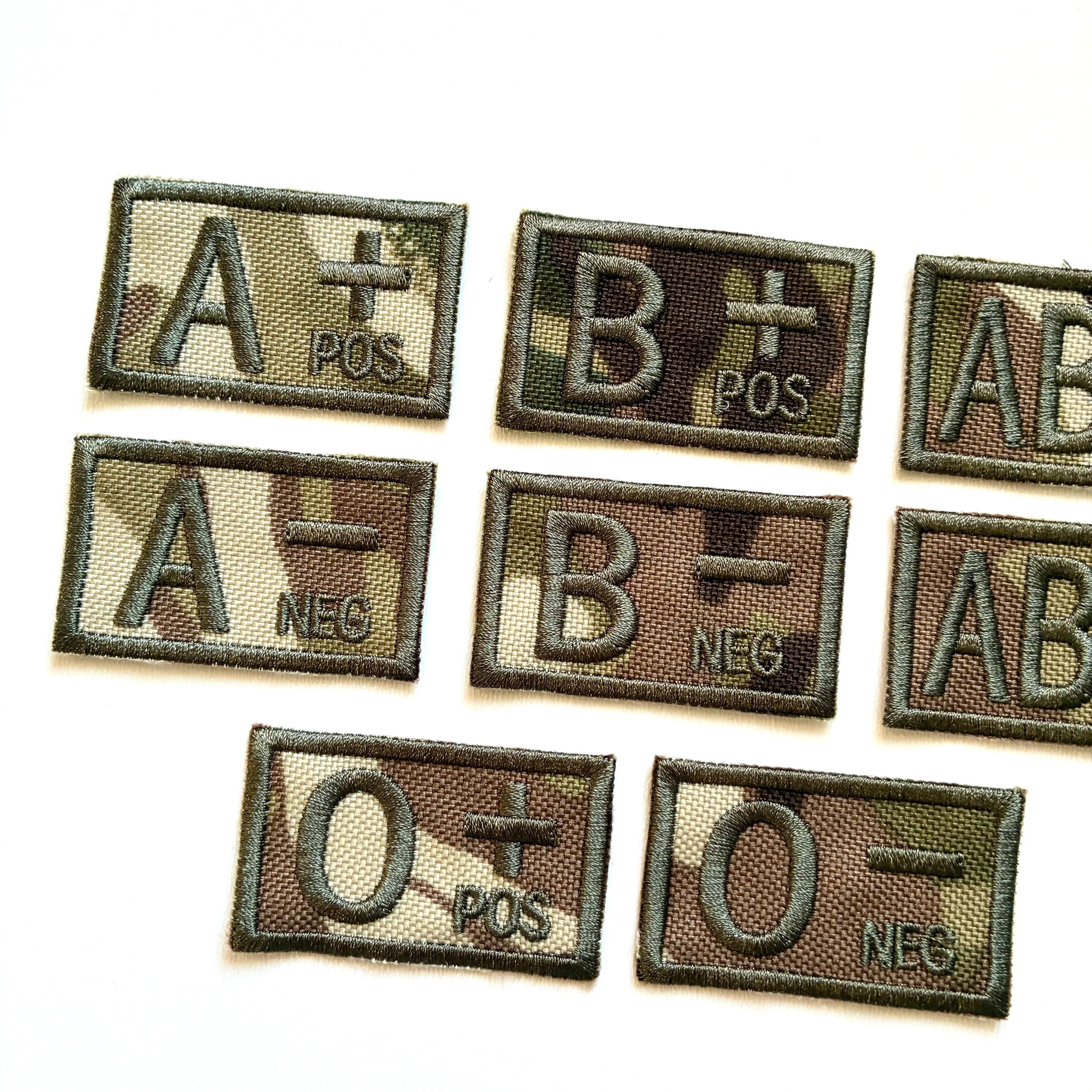 Embroidered Blood Group Camo Patches 50x30mm Sew/Iron/VELCRO® Military Medical Badges