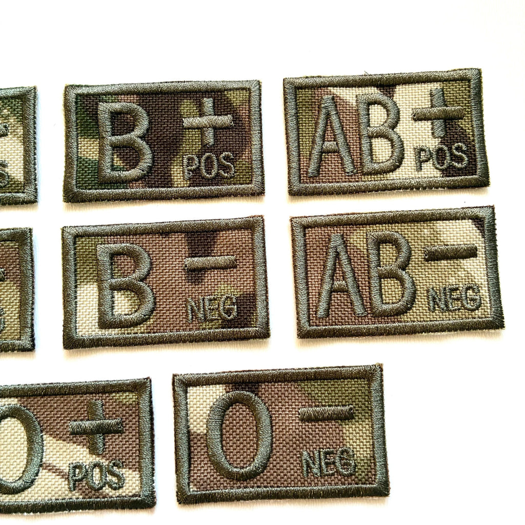 Embroidered Blood Group Camo Patches 50x30mm Sew/Iron/VELCRO® Military Medical Badges