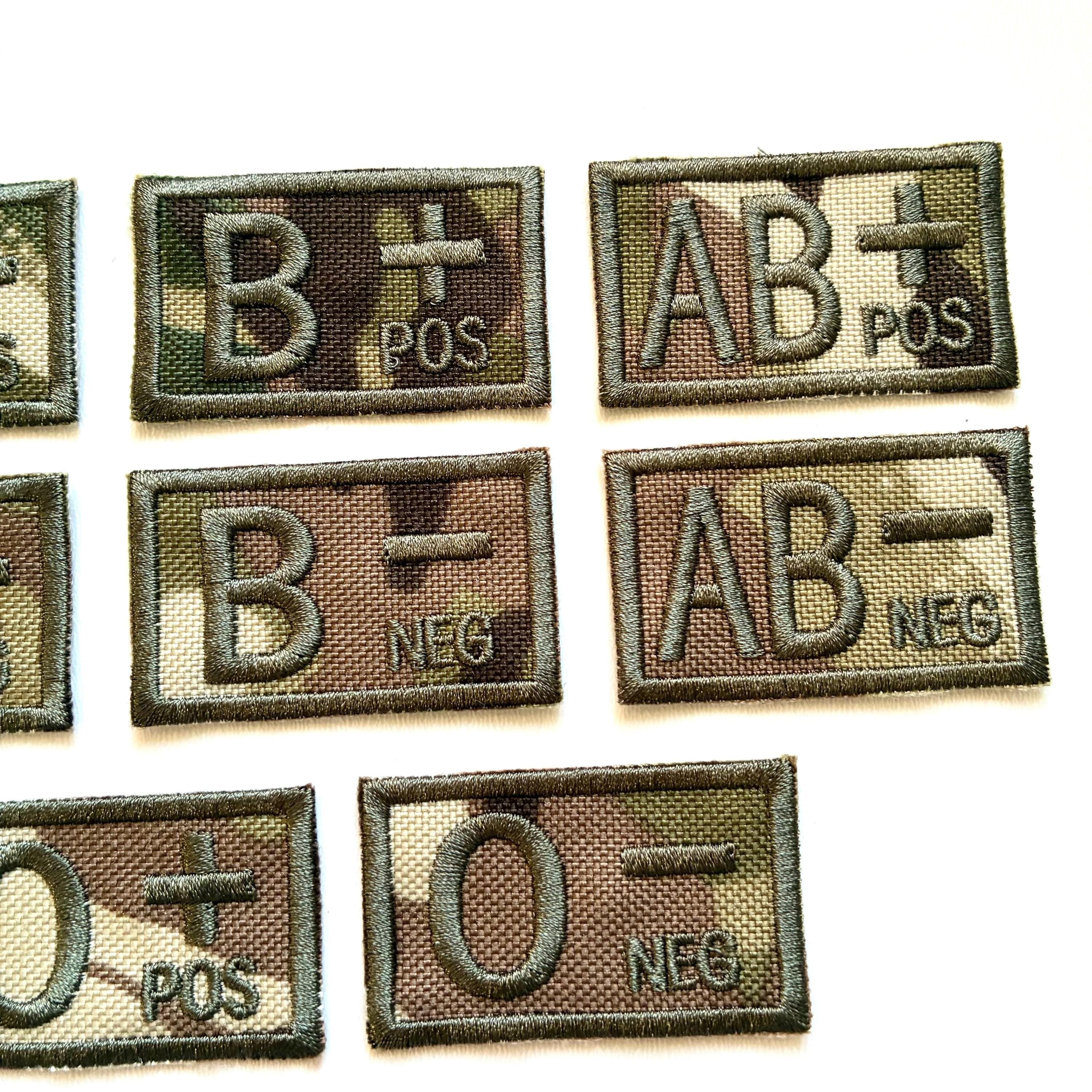 Embroidered Blood Group Camo Patches 50x30mm Sew/Iron/VELCRO® Military Medical Badges