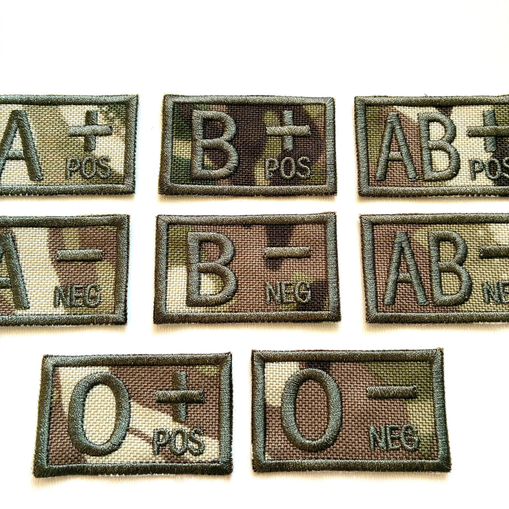 Embroidered Blood Group Camo Patches 50x30mm Sew/Iron/VELCRO® Military Medical Badges