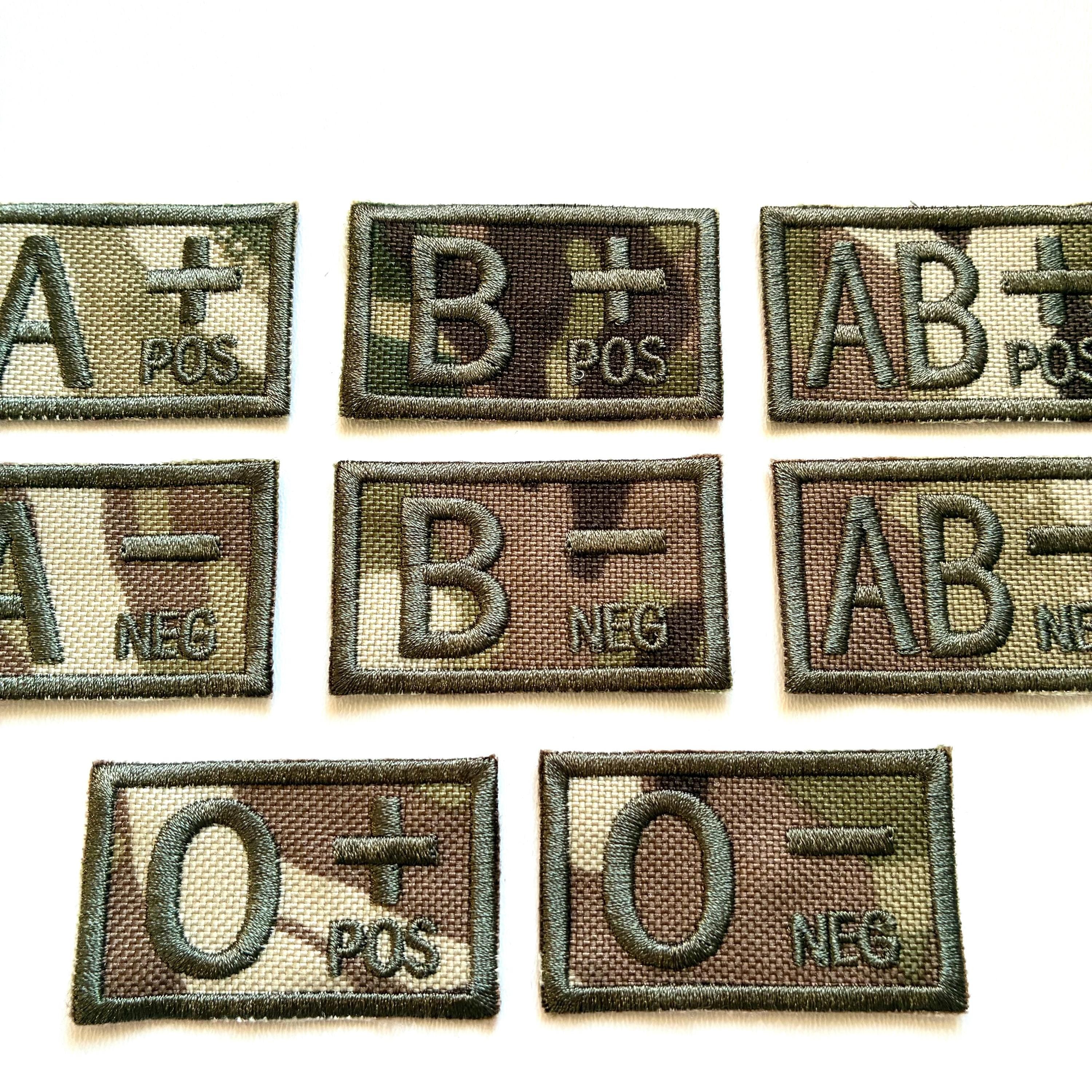 Embroidered Blood Group Camo Patches 50x30mm Sew/Iron/VELCRO® Military Medical Badges