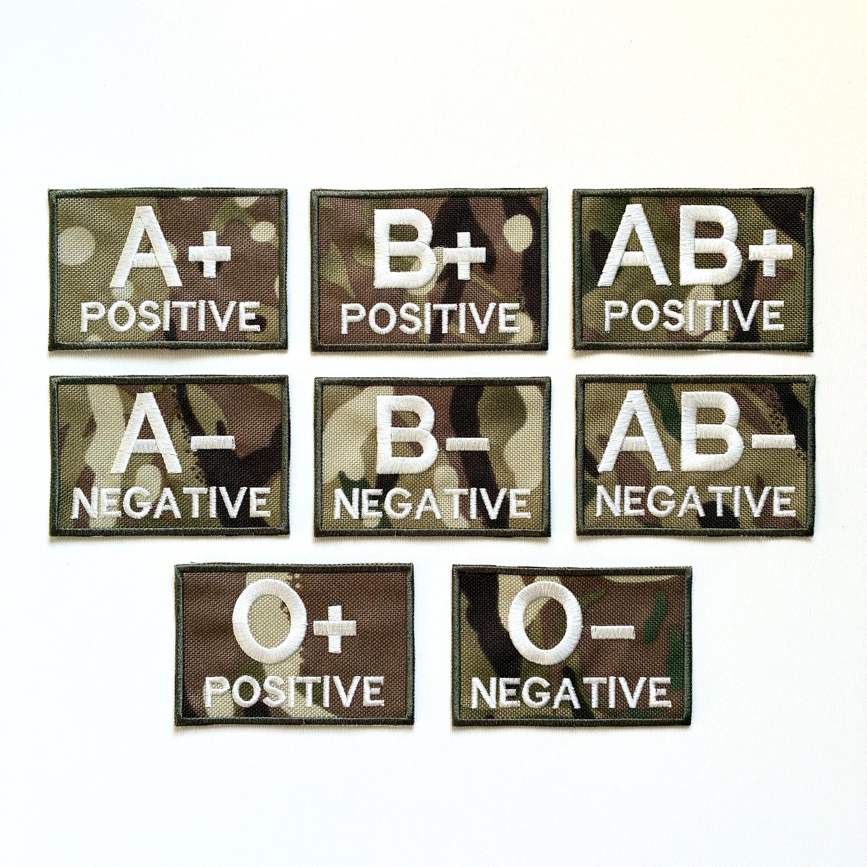 Embroidered Blood Group Camo Patches 90x60mm Sew/Iron/VELCRO® Military Medical Badges