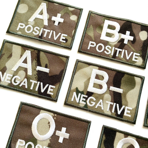 Embroidered Blood Group Camo Patches 90x60mm Sew/Iron/VELCRO® Military Medical Badges
