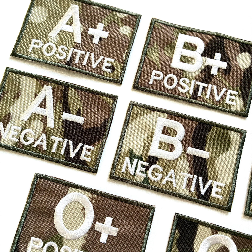 Embroidered Blood Group Camo Patches 90x60mm Sew/Iron/VELCRO® Military Medical Badges