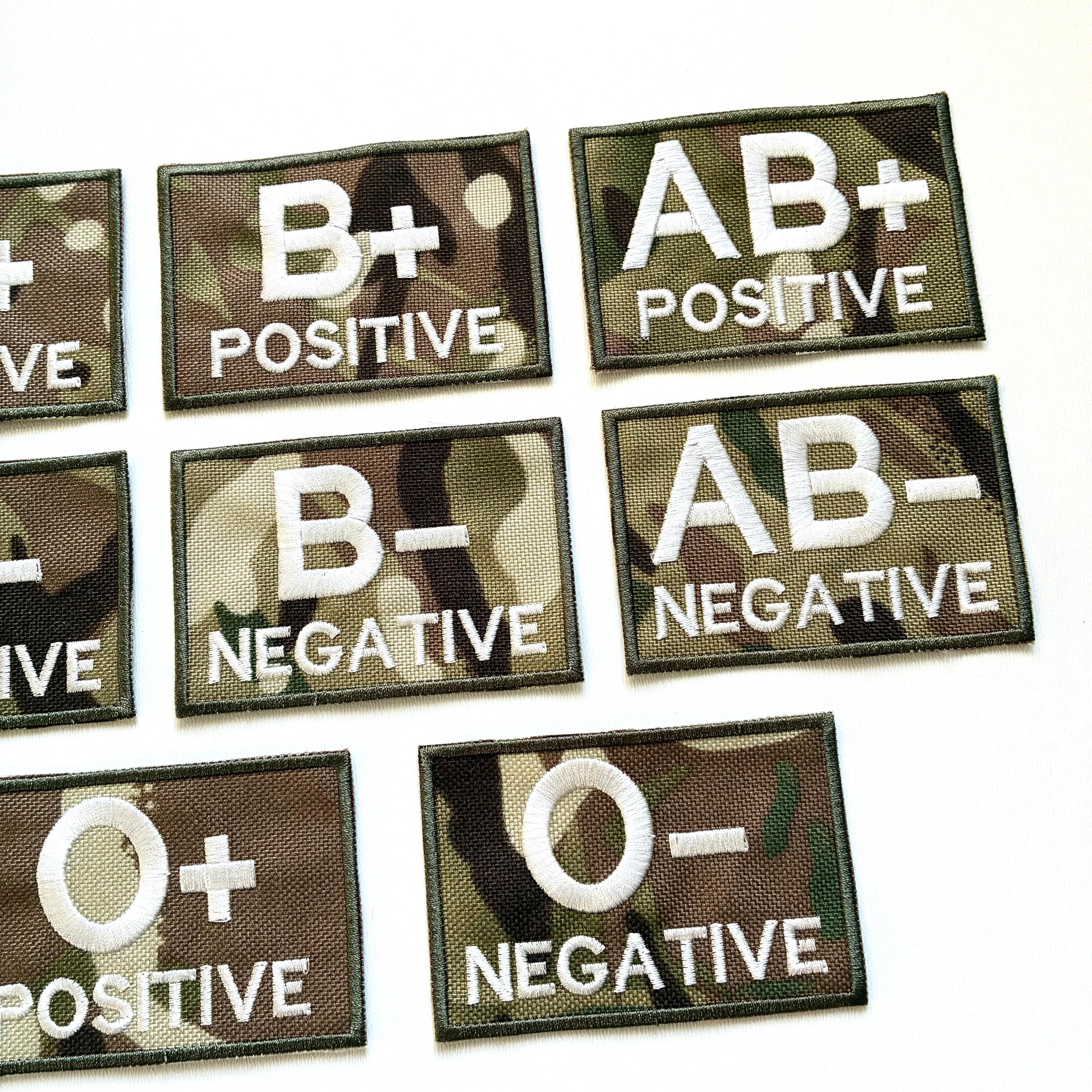 Embroidered Blood Group Camo Patches 90x60mm Sew/Iron/VELCRO® Military Medical Badges