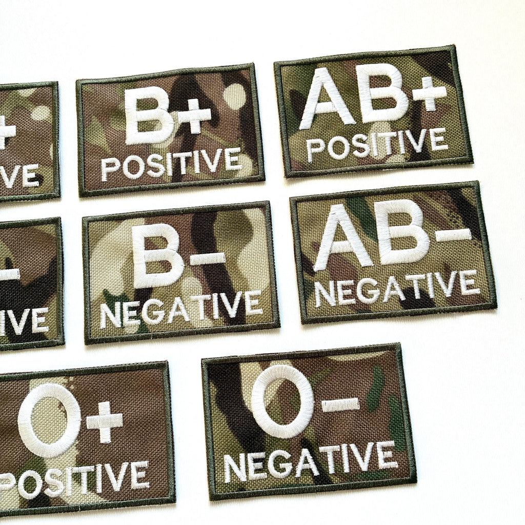 Embroidered Blood Group Camo Patches 90x60mm Sew/Iron/VELCRO® Military Medical Badges