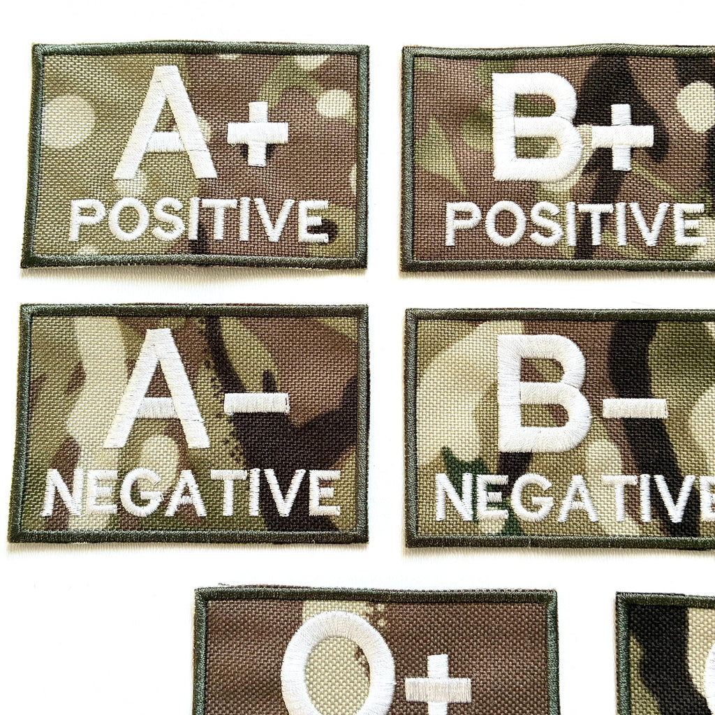 Embroidered Blood Group Camo Patches 90x60mm Sew/Iron/VELCRO® Military Medical Badges