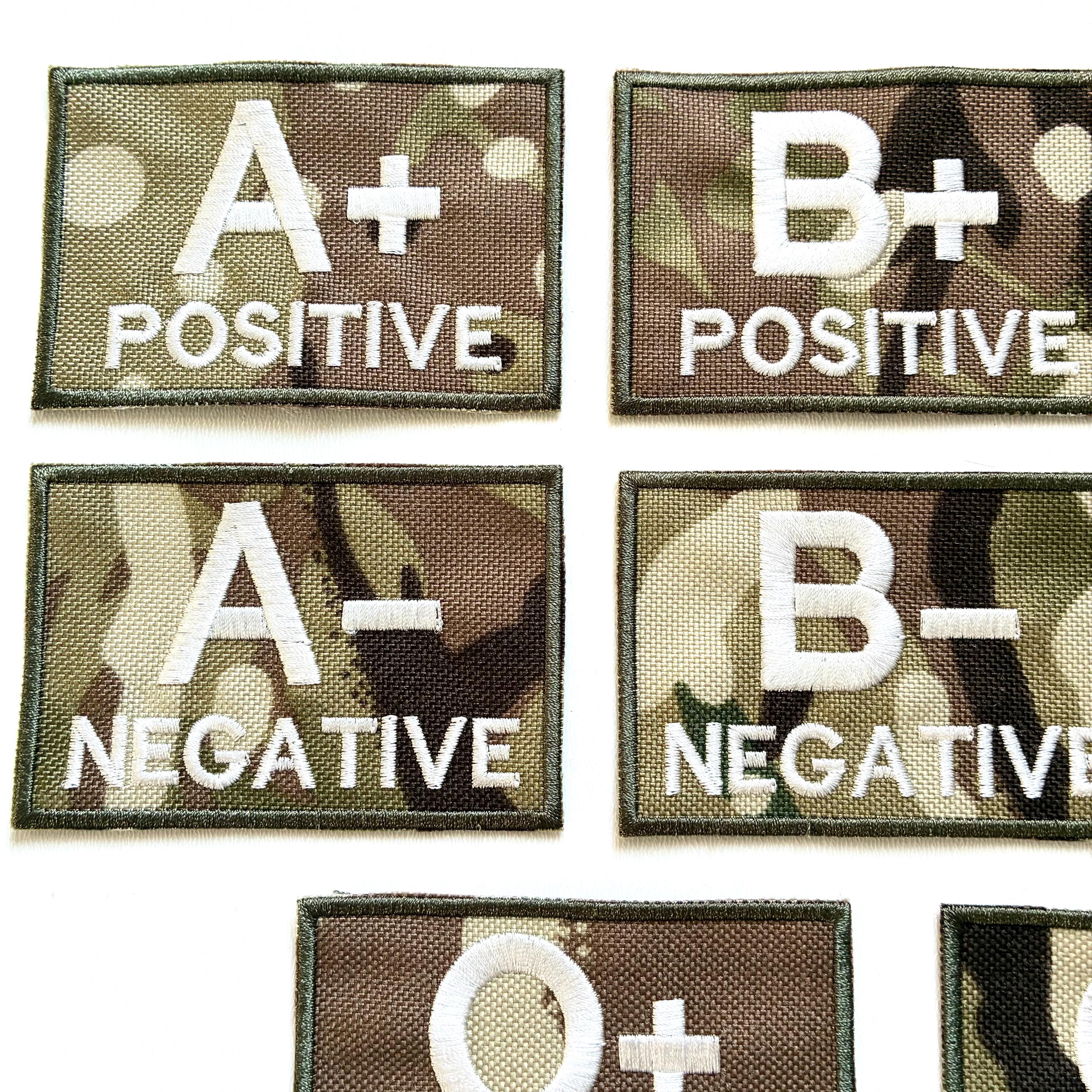 Embroidered Blood Group Camo Patches 90x60mm Sew/Iron/VELCRO® Military Medical Badges