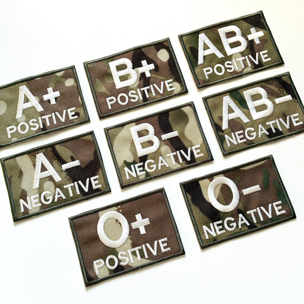Embroidered Blood Group Camo Patches 90x60mm Sew/Iron/VELCRO® Military Medical Badges