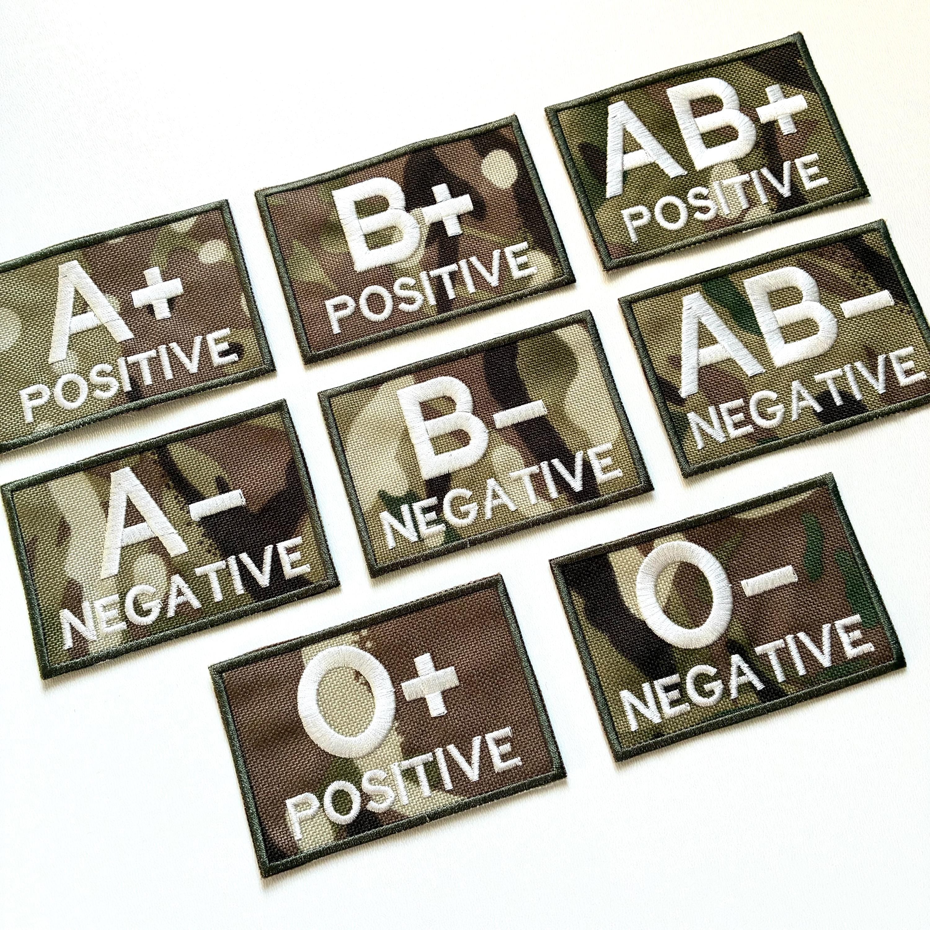 Embroidered Blood Group Camo Patches 90x60mm Sew/Iron/VELCRO® Military Medical Badges