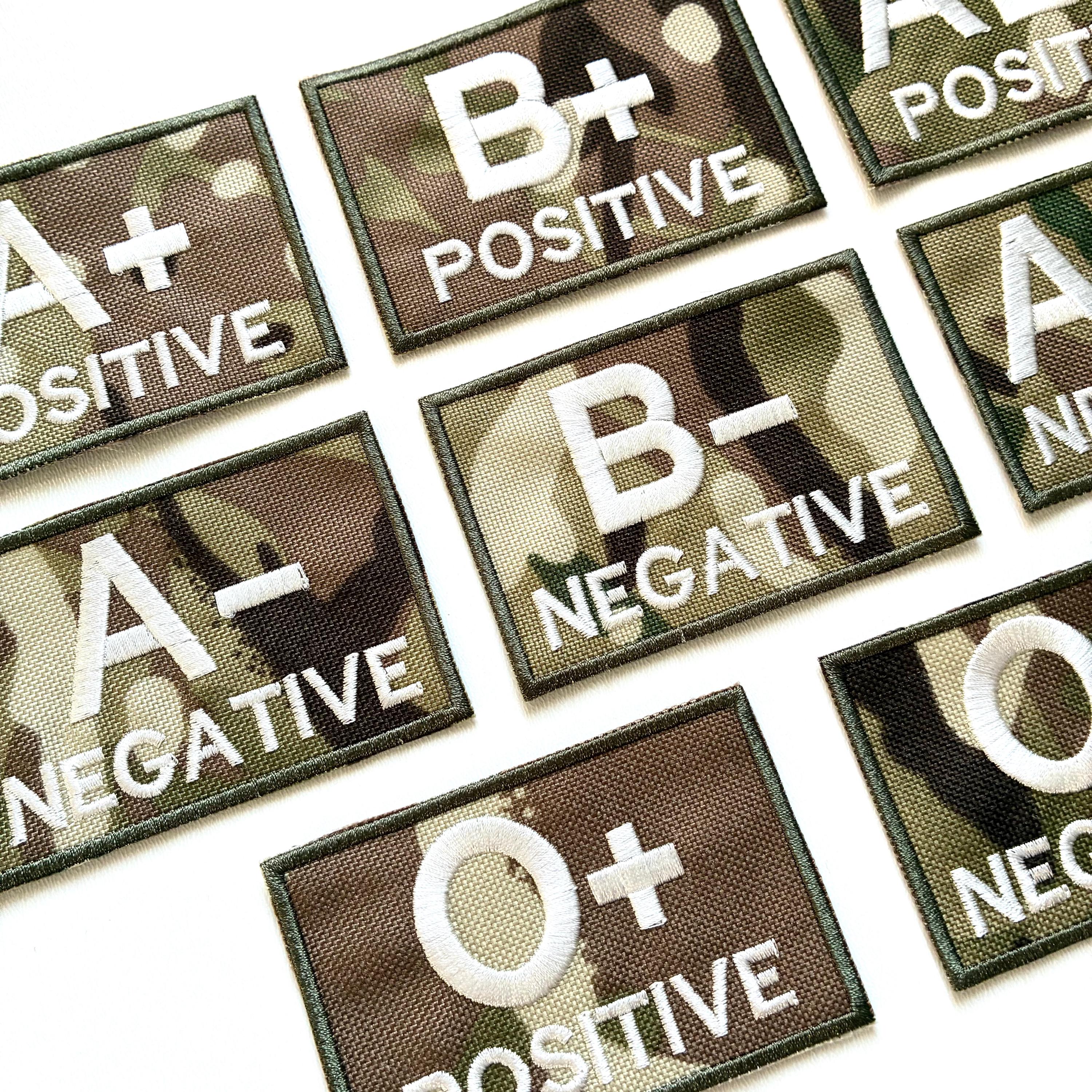 Embroidered Blood Group Camo Patches 90x60mm Sew/Iron/VELCRO® Military Medical Badges
