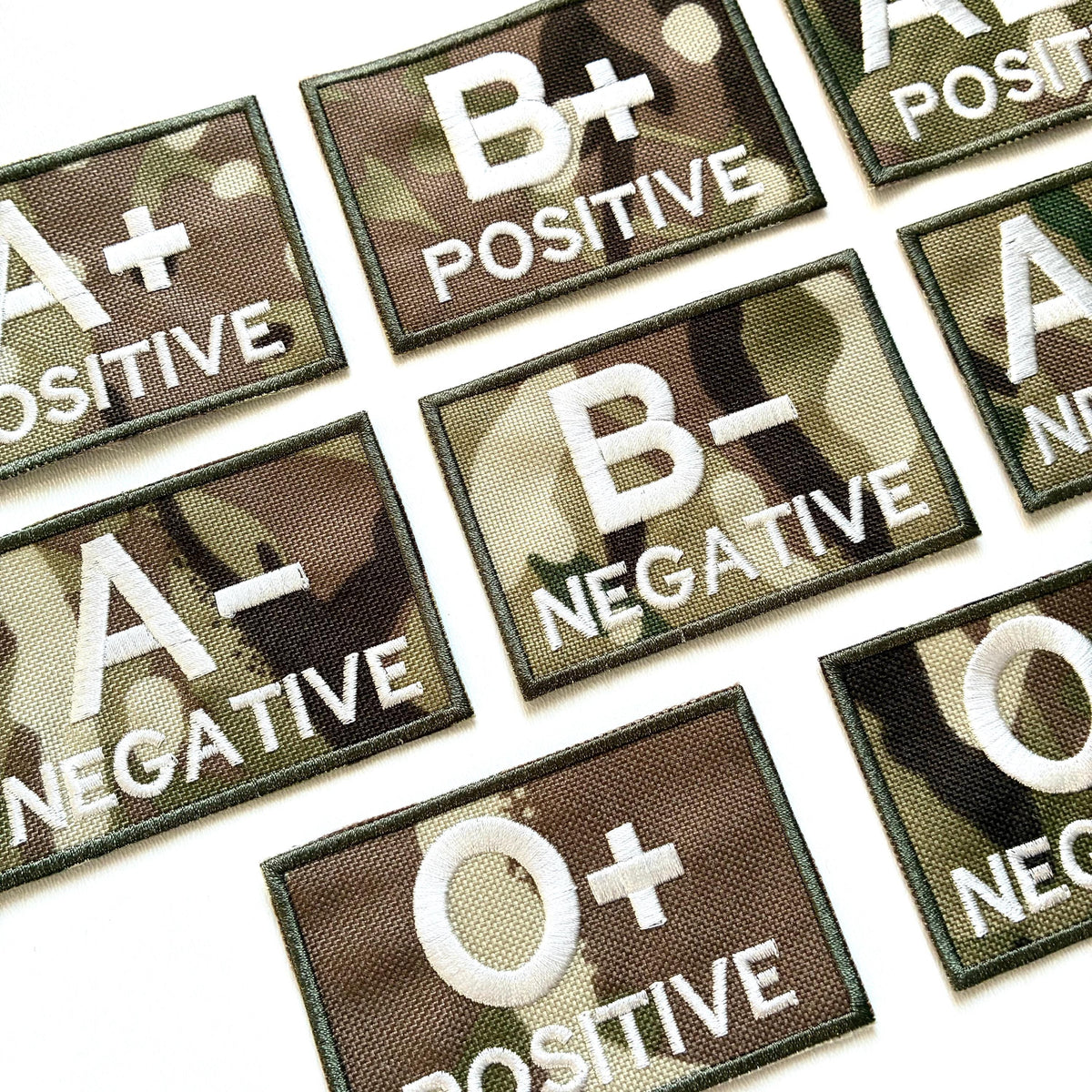 Embroidered Blood Group Camo Patches 90x60mm Sew/Iron/VELCRO® Military Medical Badges