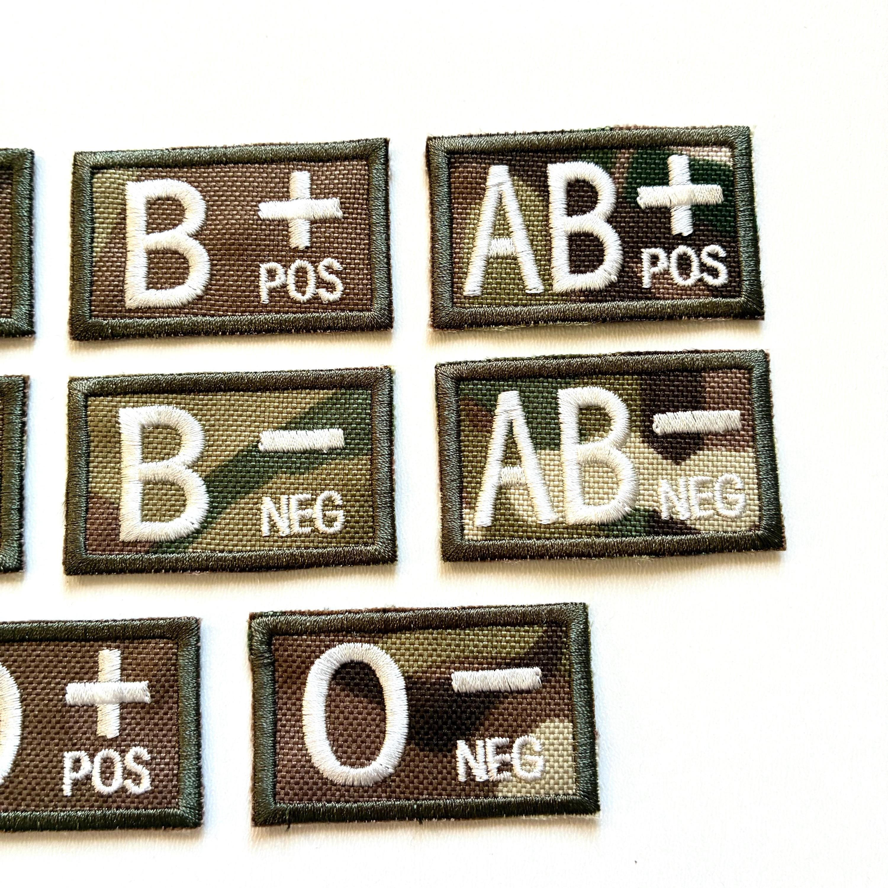 Embroidered Blood Group Camo Patches 50x30mm Sew/Iron/VELCRO® Military Medical Badges