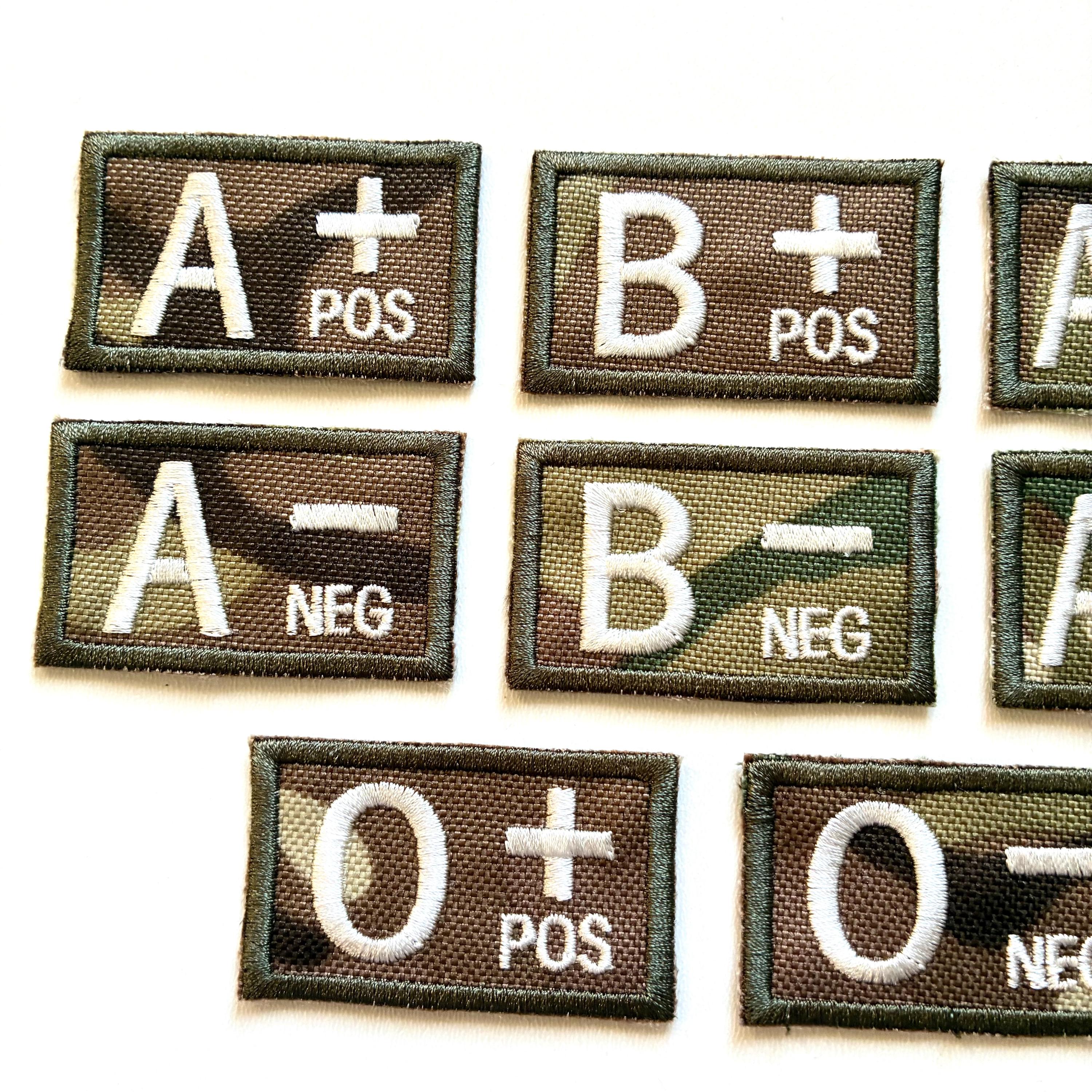 Embroidered Blood Group Camo Patches 50x30mm Sew/Iron/VELCRO® Military Medical Badges