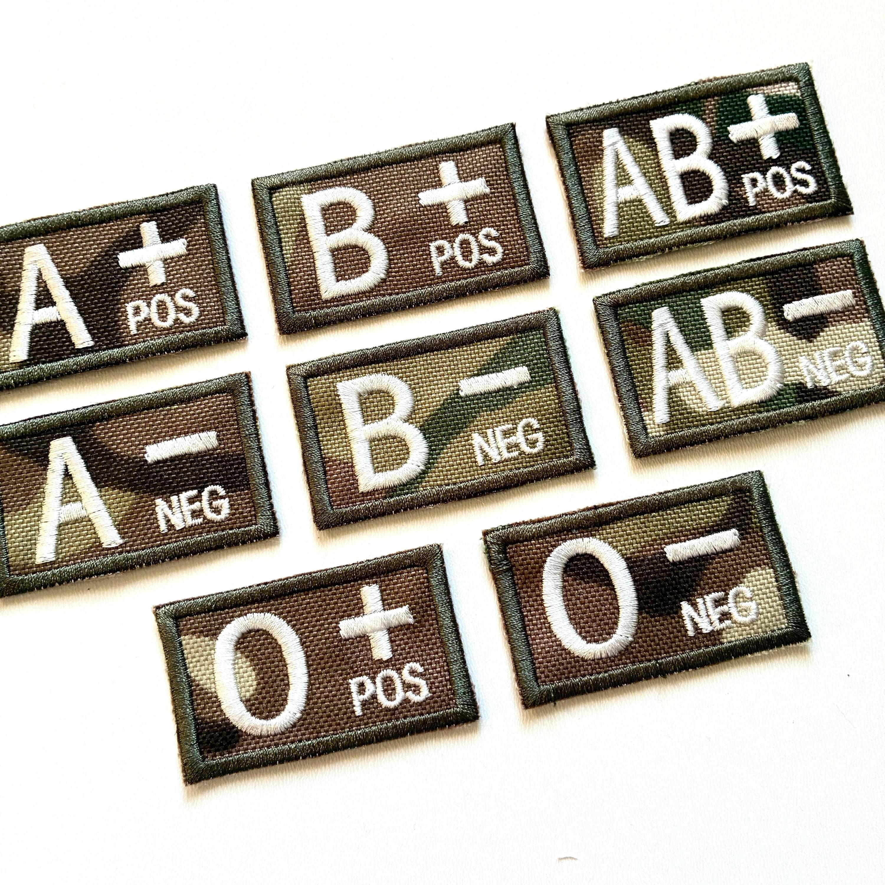 Embroidered Blood Group Camo Patches 50x30mm Sew/Iron/VELCRO® Military Medical Badges