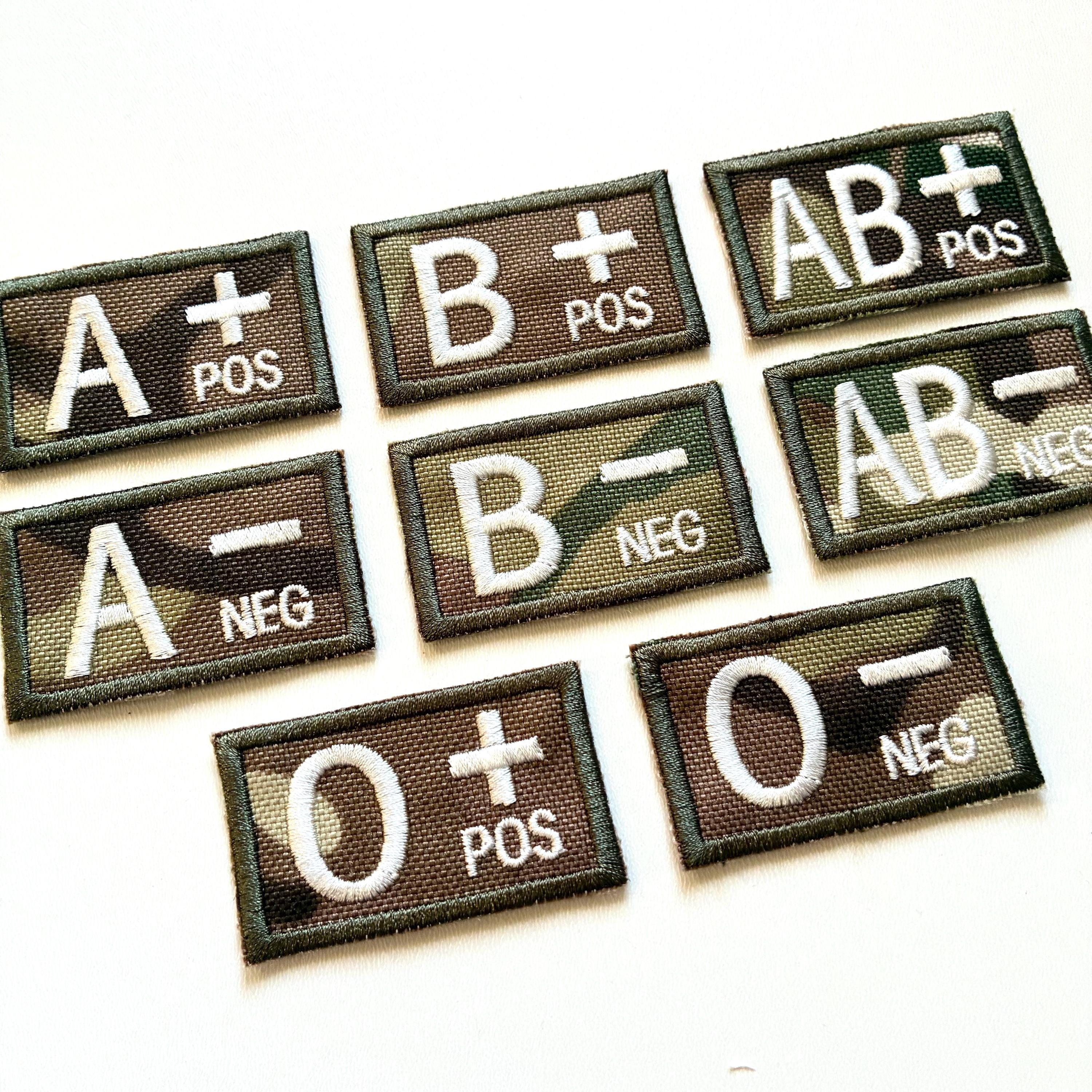 Embroidered Blood Group Camo Patches 50x30mm Sew/Iron/VELCRO® Military Medical Badges