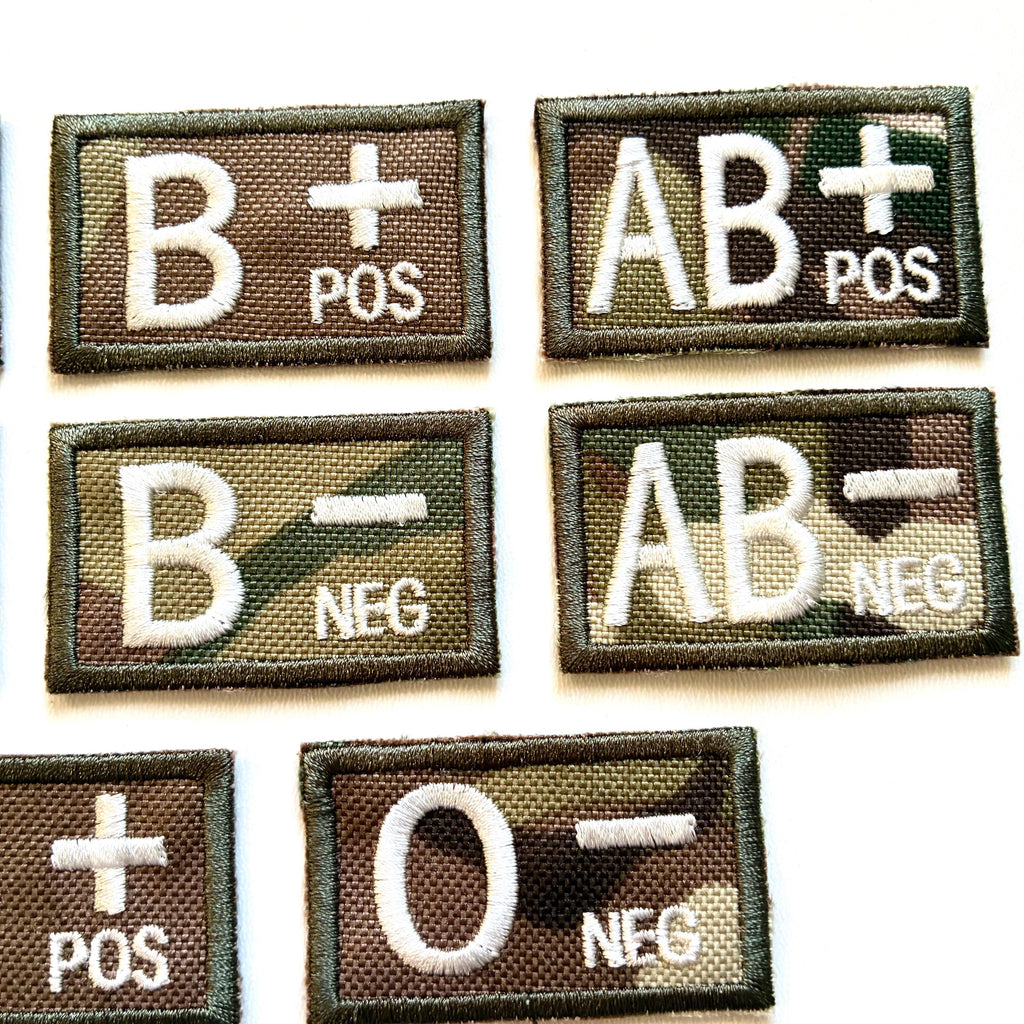 Embroidered Blood Group Camo Patches 50x30mm Sew/Iron/VELCRO® Military Medical Badges