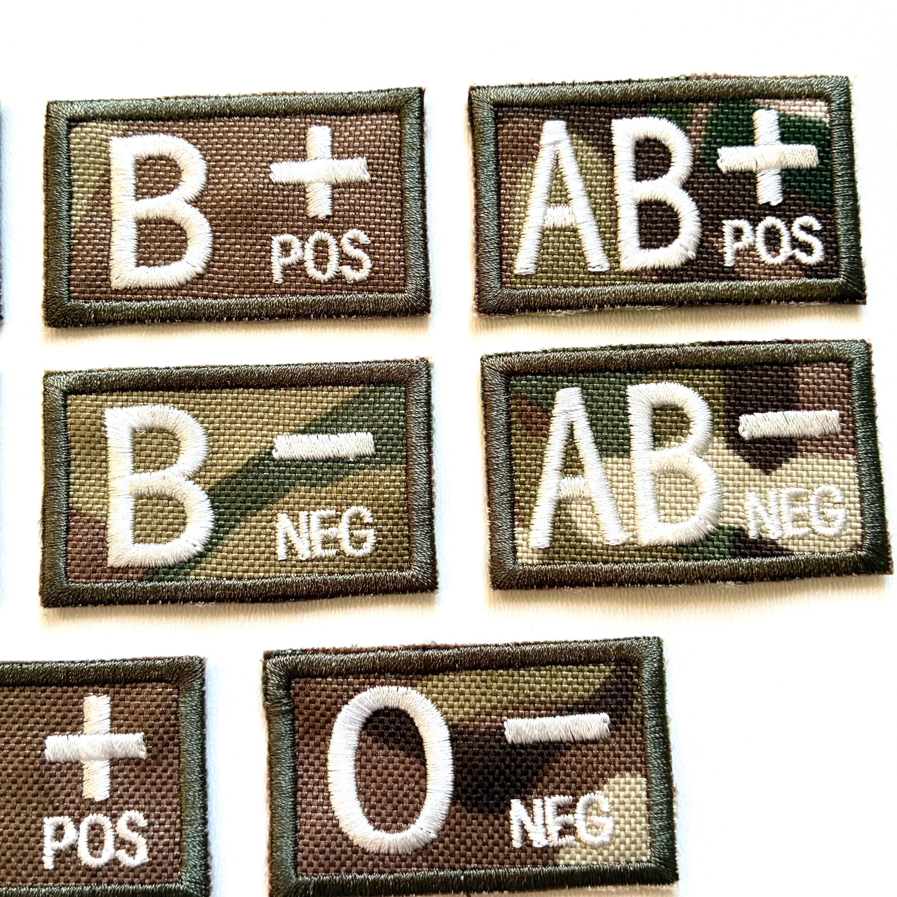 Embroidered Blood Group Camo Patches 50x30mm Sew/Iron/VELCRO® Military Medical Badges