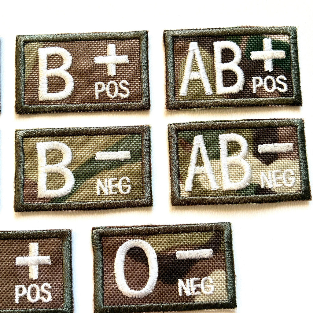 Embroidered Blood Group Camo Patches 50x30mm Sew/Iron/VELCRO® Military Medical Badges