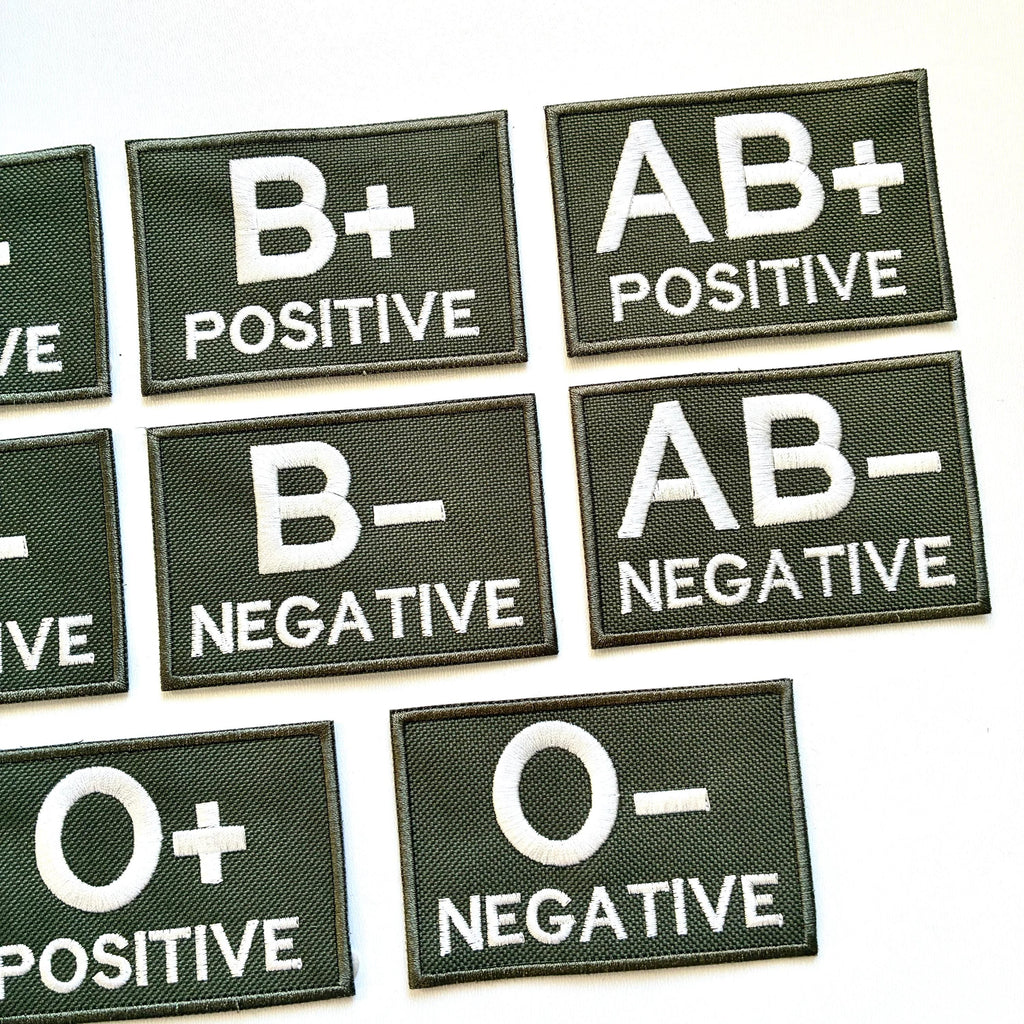 Embroidered Blood Group Olive Patches 90x60mm Sew/Iron/VELCRO® Military Medical Badges