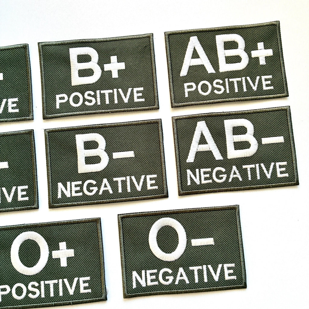 Embroidered Blood Group Olive Patches 90x60mm Sew/Iron/VELCRO® Military Medical Badges