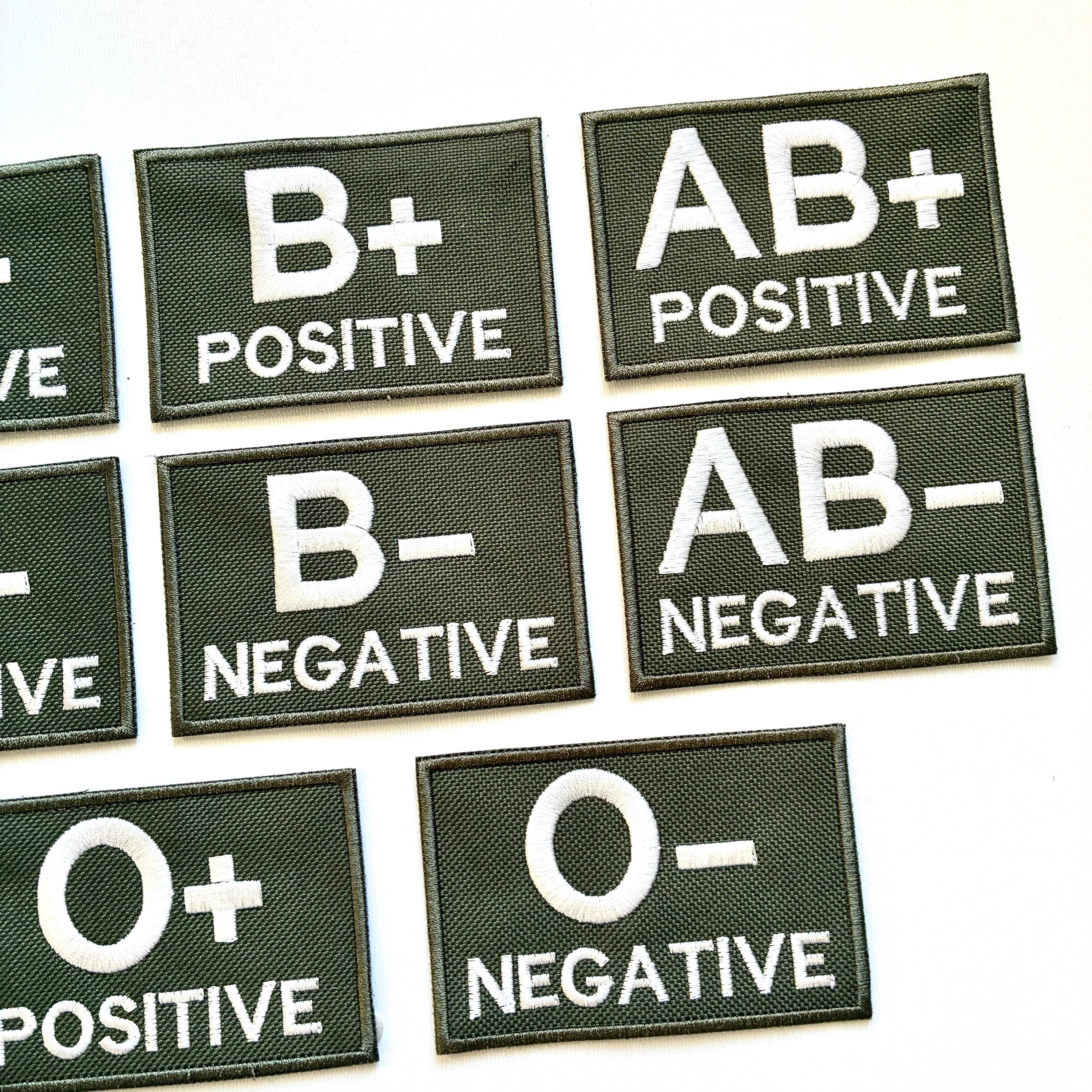 Embroidered Blood Group Olive Patches 90x60mm Sew/Iron/VELCRO® Military Medical Badges