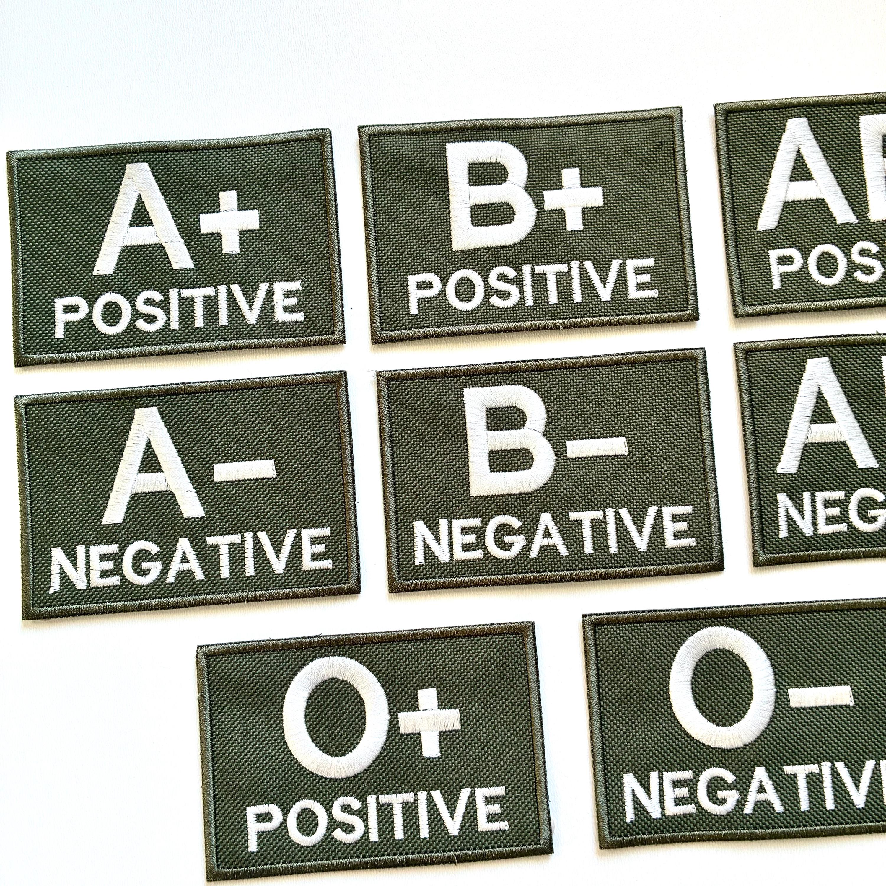 Embroidered Blood Group Olive Patches 90x60mm Sew/Iron/VELCRO® Military Medical Badges