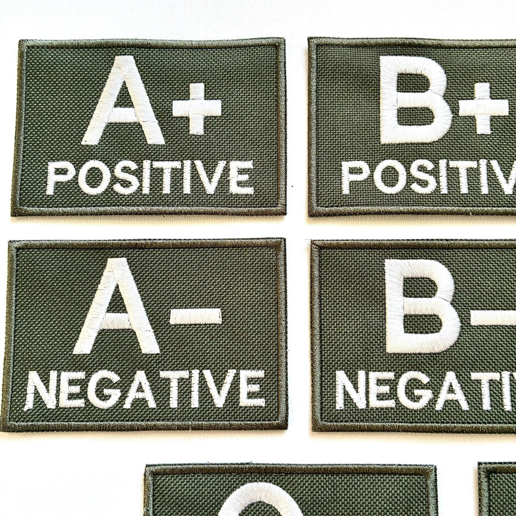 Embroidered Blood Group Olive Patches 90x60mm Sew/Iron/VELCRO® Military Medical Badges