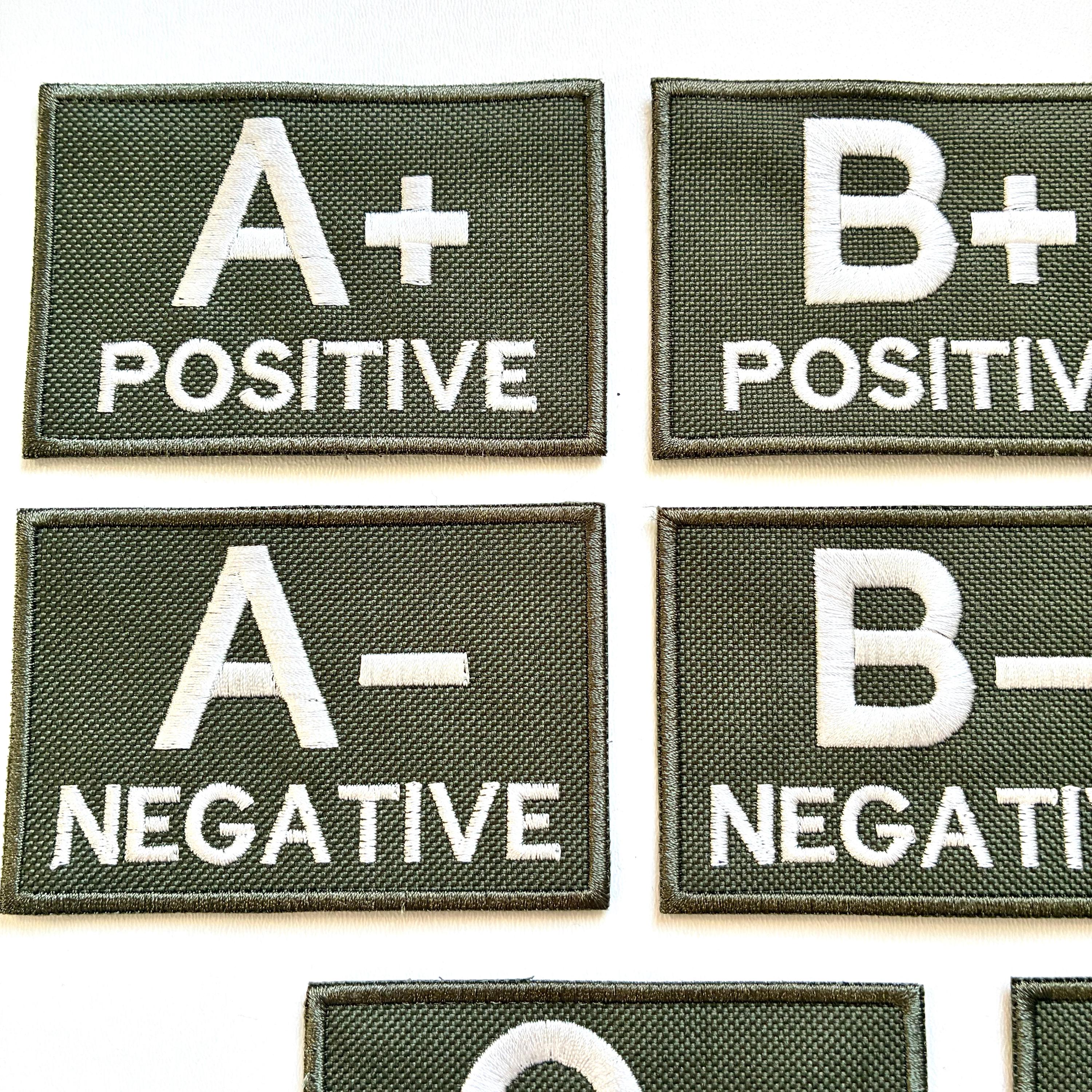 Embroidered Blood Group Olive Patches 90x60mm Sew/Iron/VELCRO® Military Medical Badges